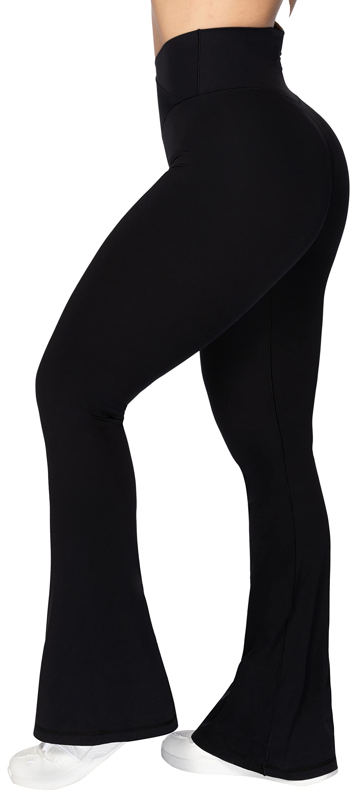 Sunzel Flare Leggings, Crossover Yoga Pants for Women with Tummy Control, High-Waisted and Wide Leg Black