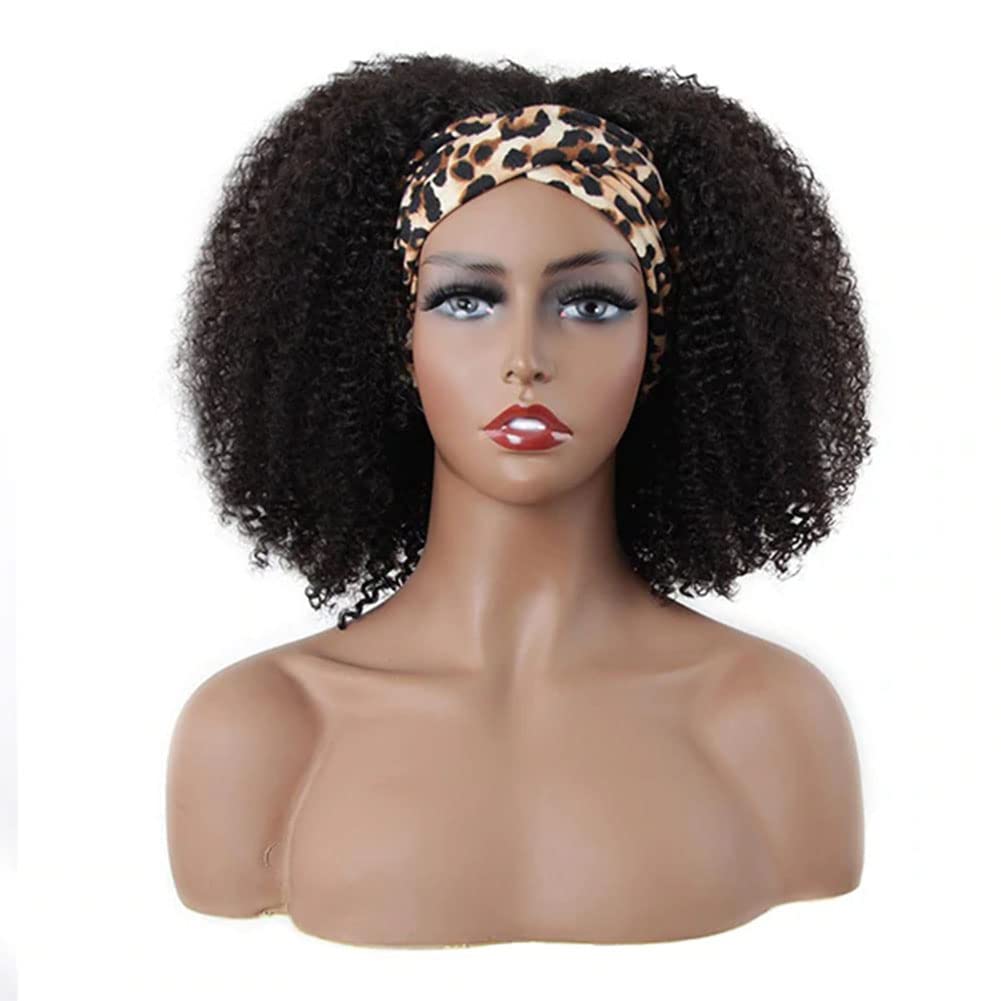 ISEE Hair Afro Kinky Curly Headband Wig Human Hair 180% Density Afro Wigs for Black Women Natural Curls 10A Glueless Human Hair Wigs (16 Inch)