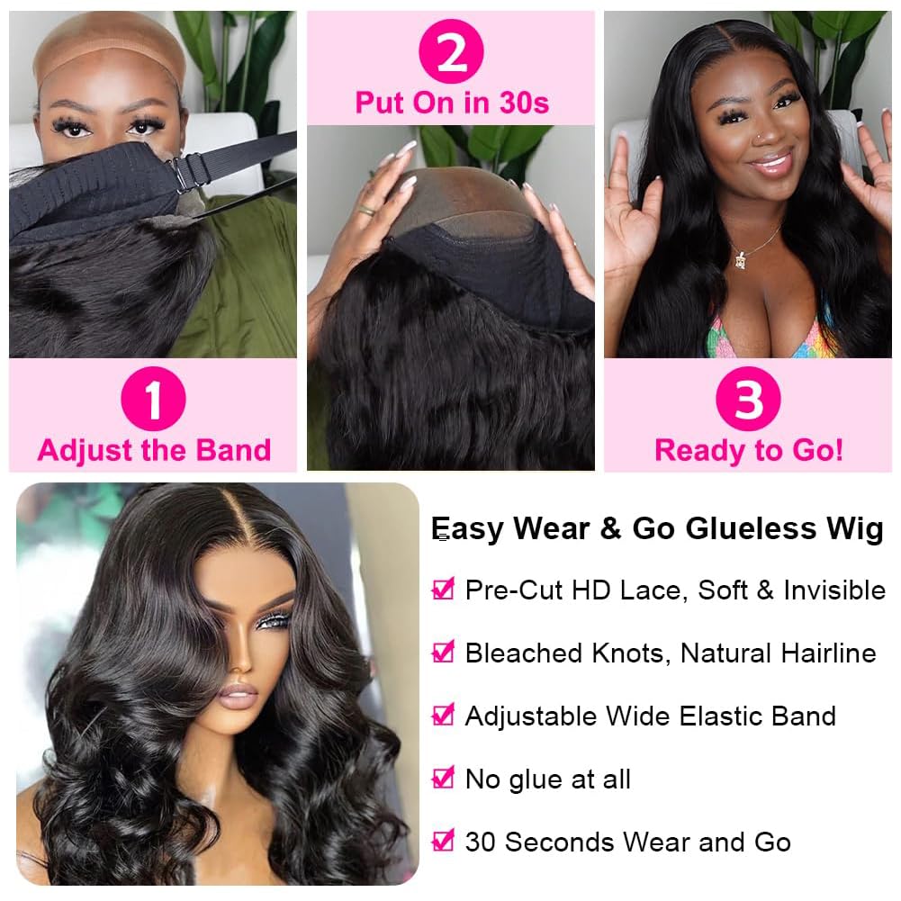 BVWCBJ 28 Inch 5x5 HD Lace Closure Wigs Human Hair Wear and Go Glueless Wigs Human Hair Pre Plucked Pre Cut 180% Density Body Wave Lace Front Wigs Human Hair for Women