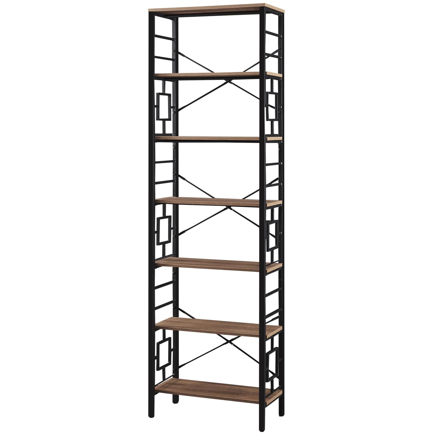 HOMISSUE Tall Bookshelf, 84 Inch Industrial Bookshelf with Metal Frame and Open Shelves, 7 Tier Metal Bookshelves and Bookcases, Rustic Tall Book Shelf for Office, Living Room and Bedroom, Brown