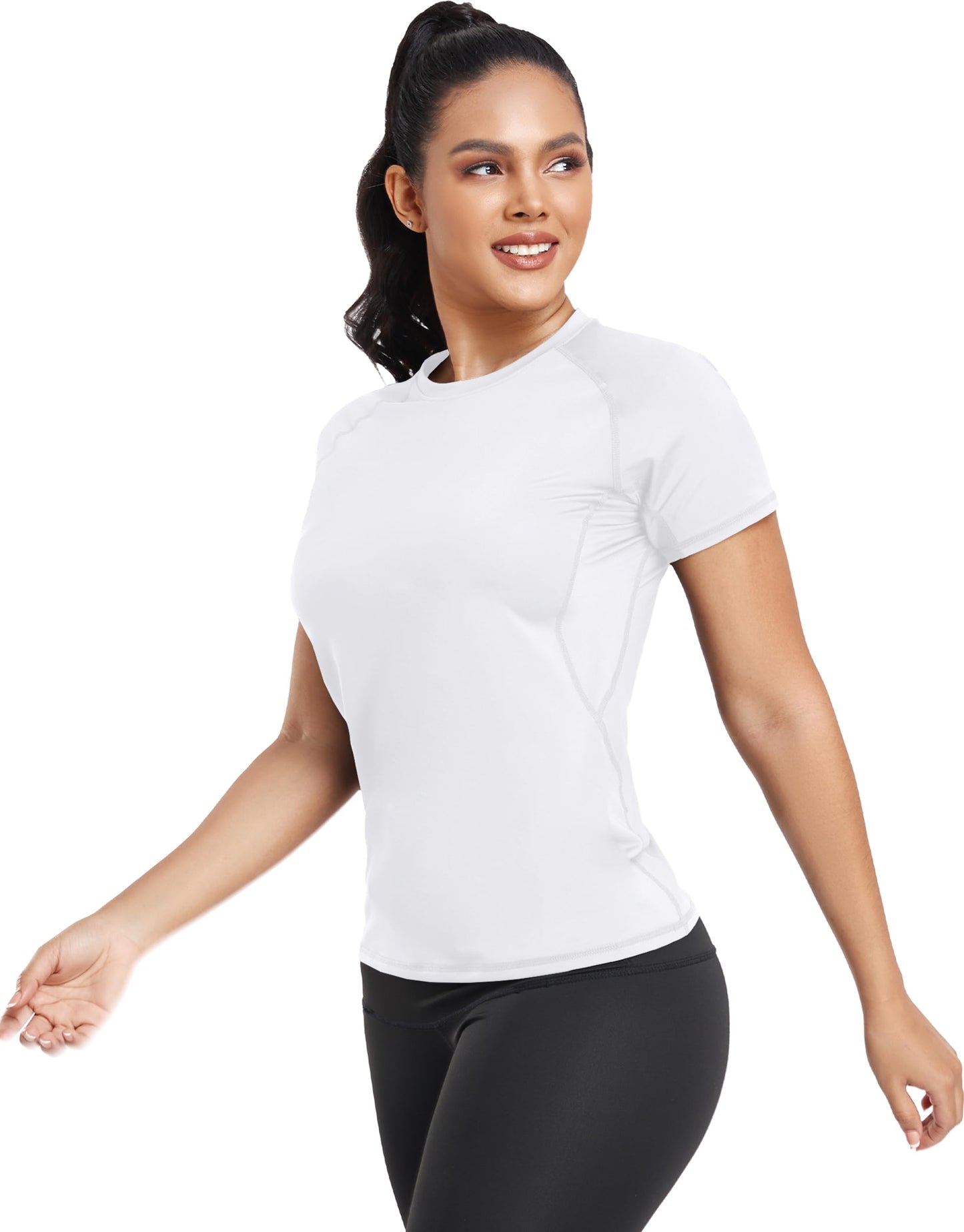 TELALEO 4 Pack Women's Compression Shirt Running Athletic T-Shirts Workout Tops Baselayer Short Sleeve Yoga Gym Sports Gear 2Black/Grey/White S