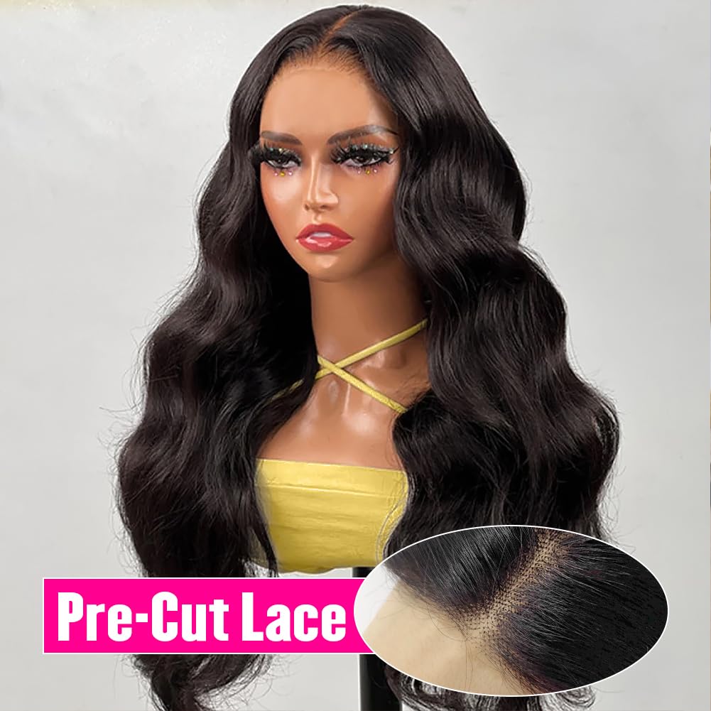 Hedy Wear and Go Glueless Wigs Human Hair Pre Plucked Pre Cut HD Lace No Glue Body Wave Lace Front Wigs for Black Women Human Hair Glueless with Natural Hairline 180% Density 22 Inch