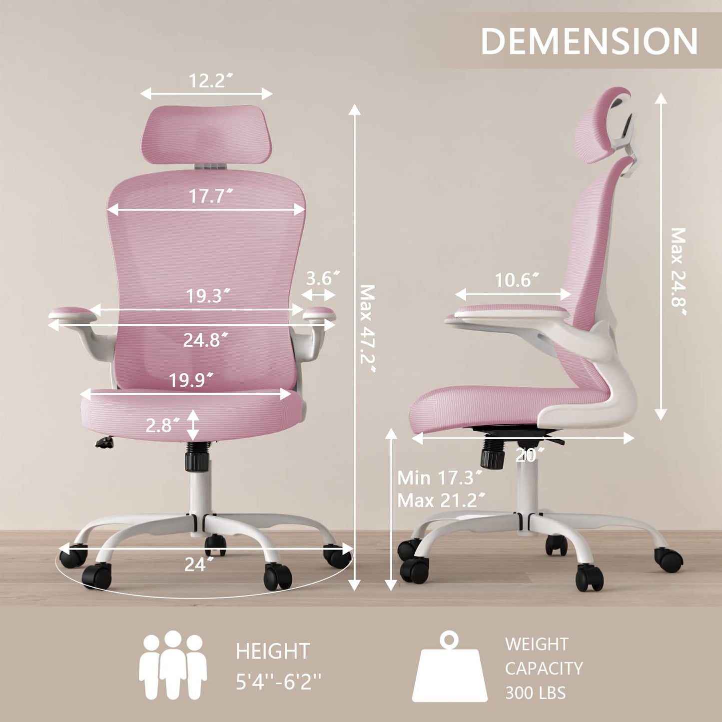 Office Chair, High Back Ergonomic Desk Chair, Breathable Mesh Desk Chair with Adjustable Lumbar Support and Headrest, Swivel Task Chair with flip-up Armrests, Executive Chair for Home Office