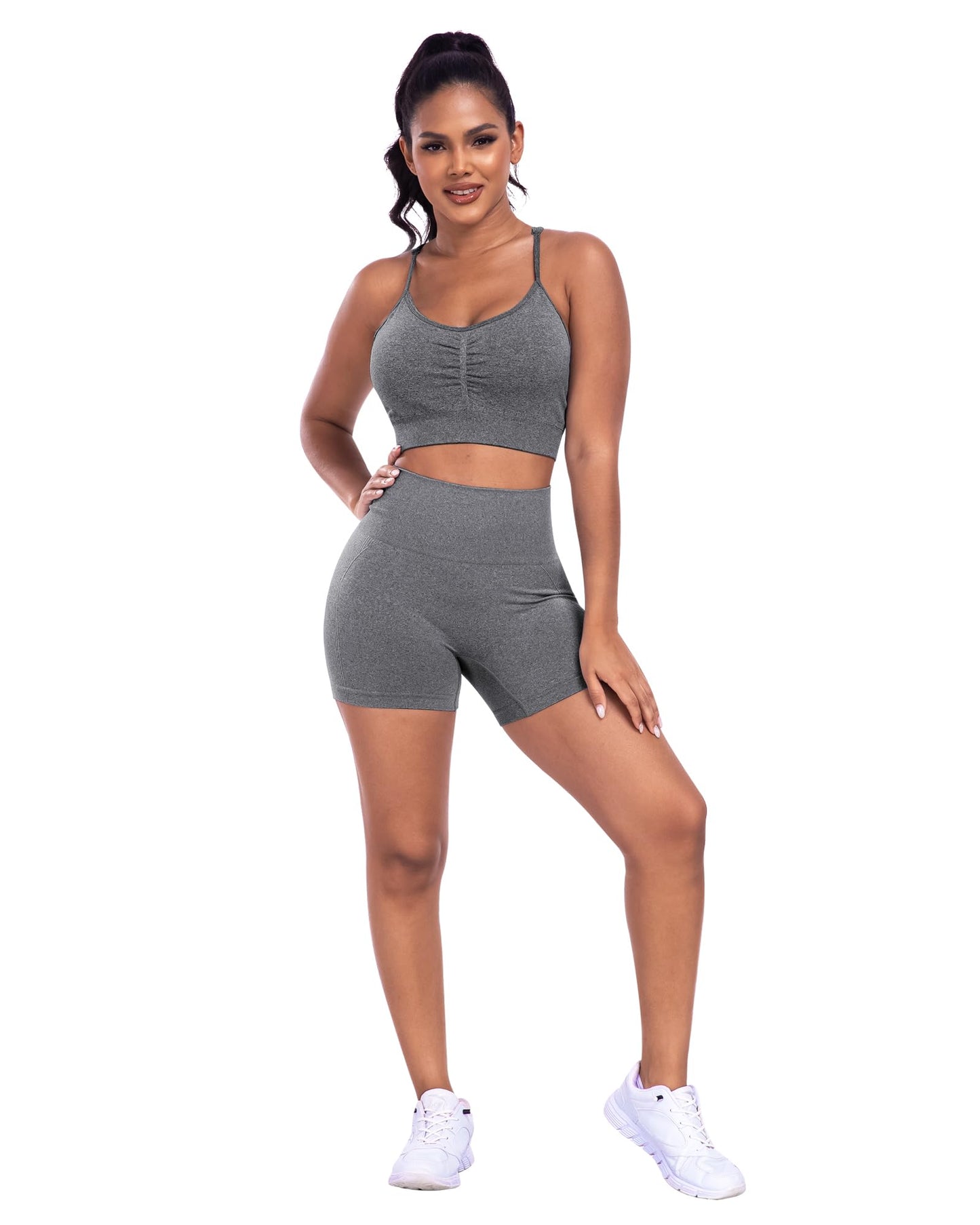 ATHVOTAR 3 Piece Workout Shorts Women Seamless Scrunch Butt Lifting High Waisted Gym Booty Shorts Black/Gray/Blue M