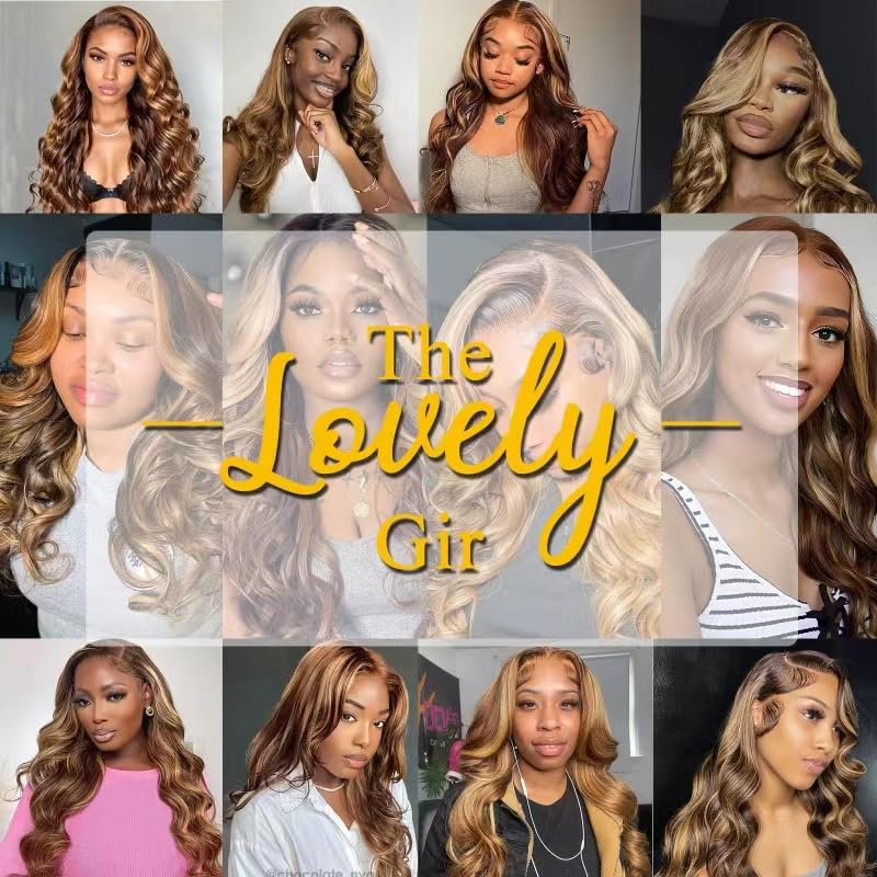 SPOU Highlight Ombre 13x6 Lace Front Wig Human Hair 28 Inch Body Wave Honey Blonde Glueless HD Transparent Lace Frontal Wigs for Women 180 Density Human Hair Pre Plucked with Baby Hair