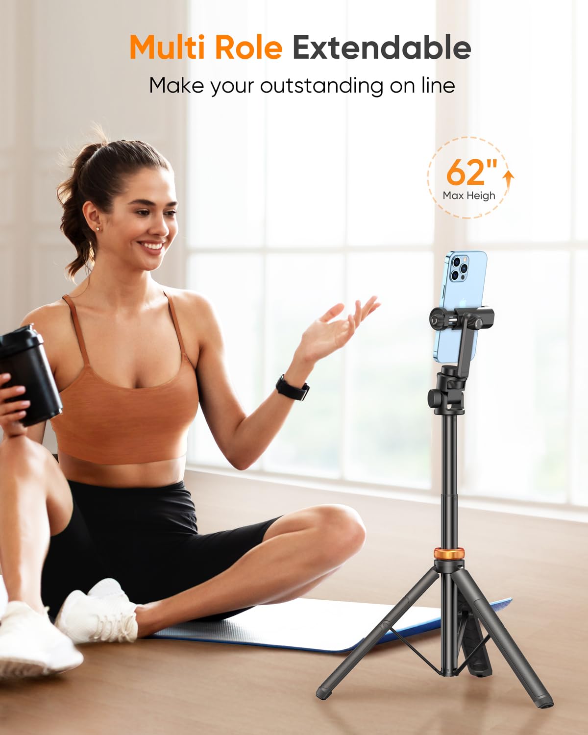 EUCOS 62" Phone Tripod, Tripod for iPhone & Selfie Stick Tripod with Remote, Extendable Phone Tripod Stand & Travel Tripod, Solidest Cell Phone Tripod Compatible with iPhone/Android