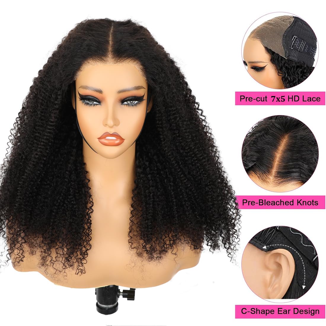 ISEE Wear and Go Glueless Wig Afro Kinky Curly Lace Front Wigs Human Hair 7x5 HD Lace Afro Curly Wigs for Women Lace Pre Cut Glueless Wigs Human Hair Pre Plucked 22 Inch