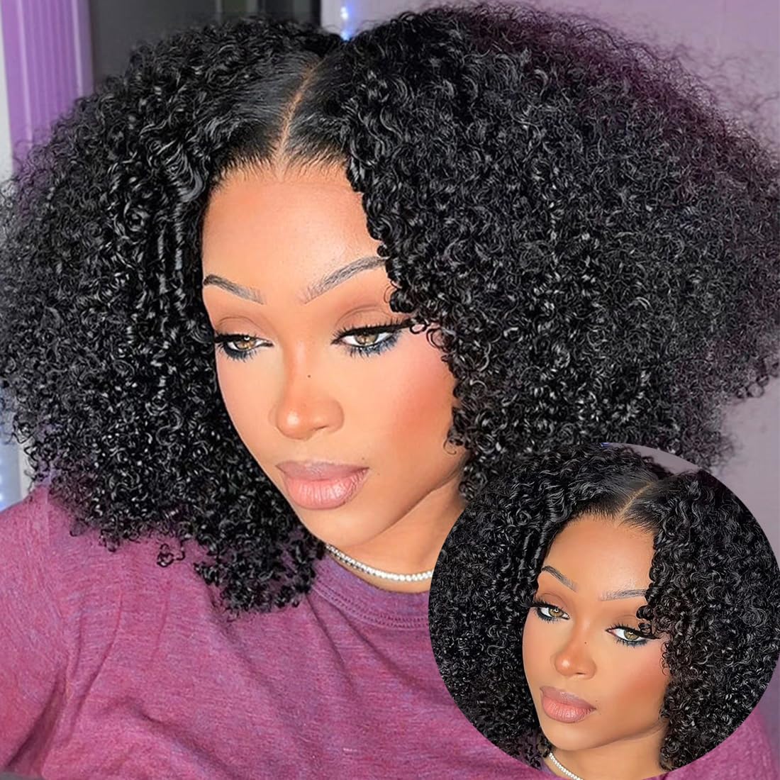 ISEE Wear and Go Glueless Wig Afro Kinky Curly Lace Front Wigs Human Hair 7x5 HD Lace Afro Curly Wigs for Women Lace Pre Cut Glueless Wigs Human Hair Pre Plucked 22 Inch