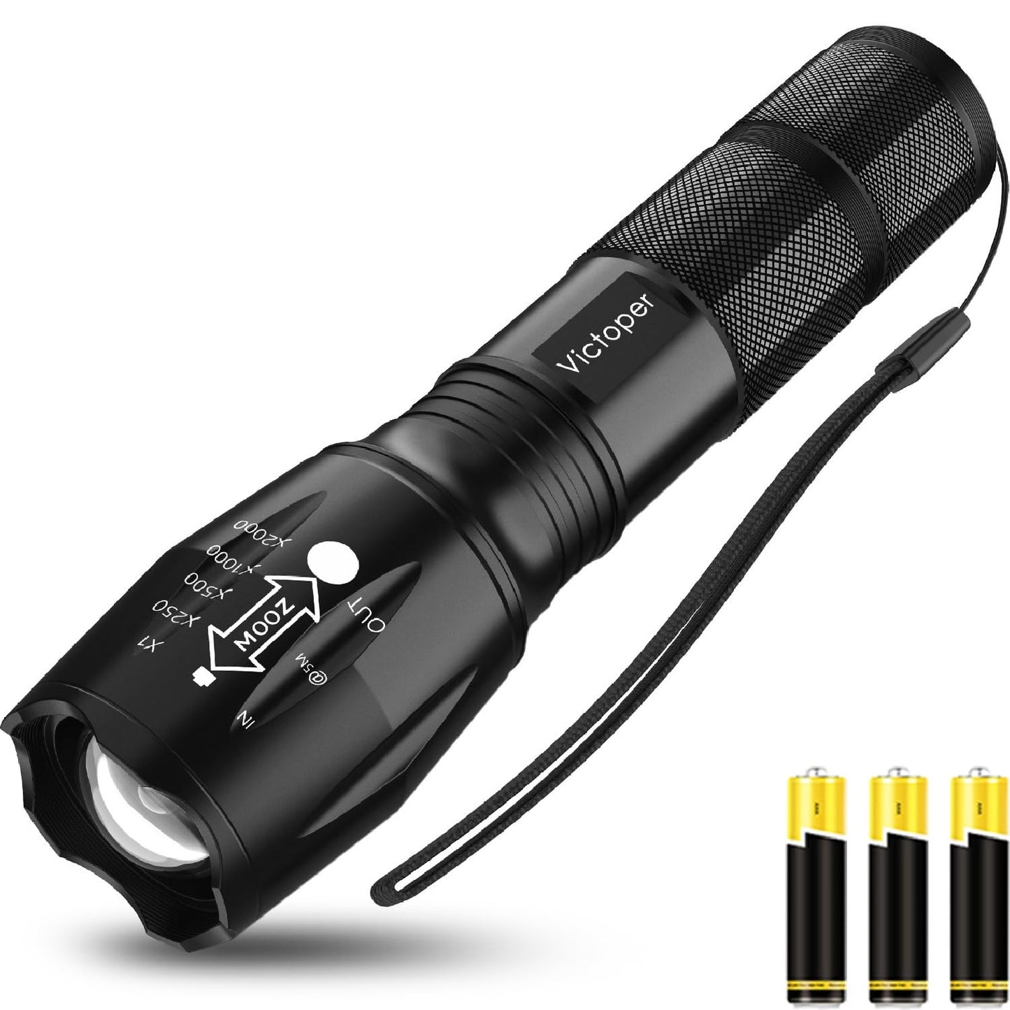 Victoper Work Light, Bright 2000 Lumens Tactical Flashlights High Lumens with 5 Modes, Waterproof Focus Zoomable Flash Light, Portable Flashlight for Job Site Lighting, Camping, Hiking, Outdoor, Home