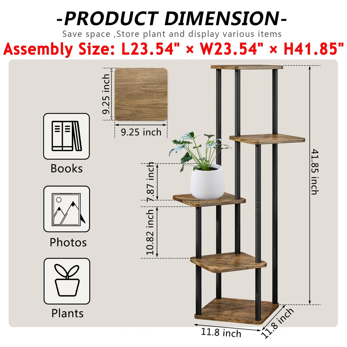 AZERPIAN Plant Stand 5 Tier Indoor Metal Flower Shelf for Multiple Plants Corner Tall Flower Holders for Patio Garden Living Room Balcony Bedroom, Black (5 Tier-Black)