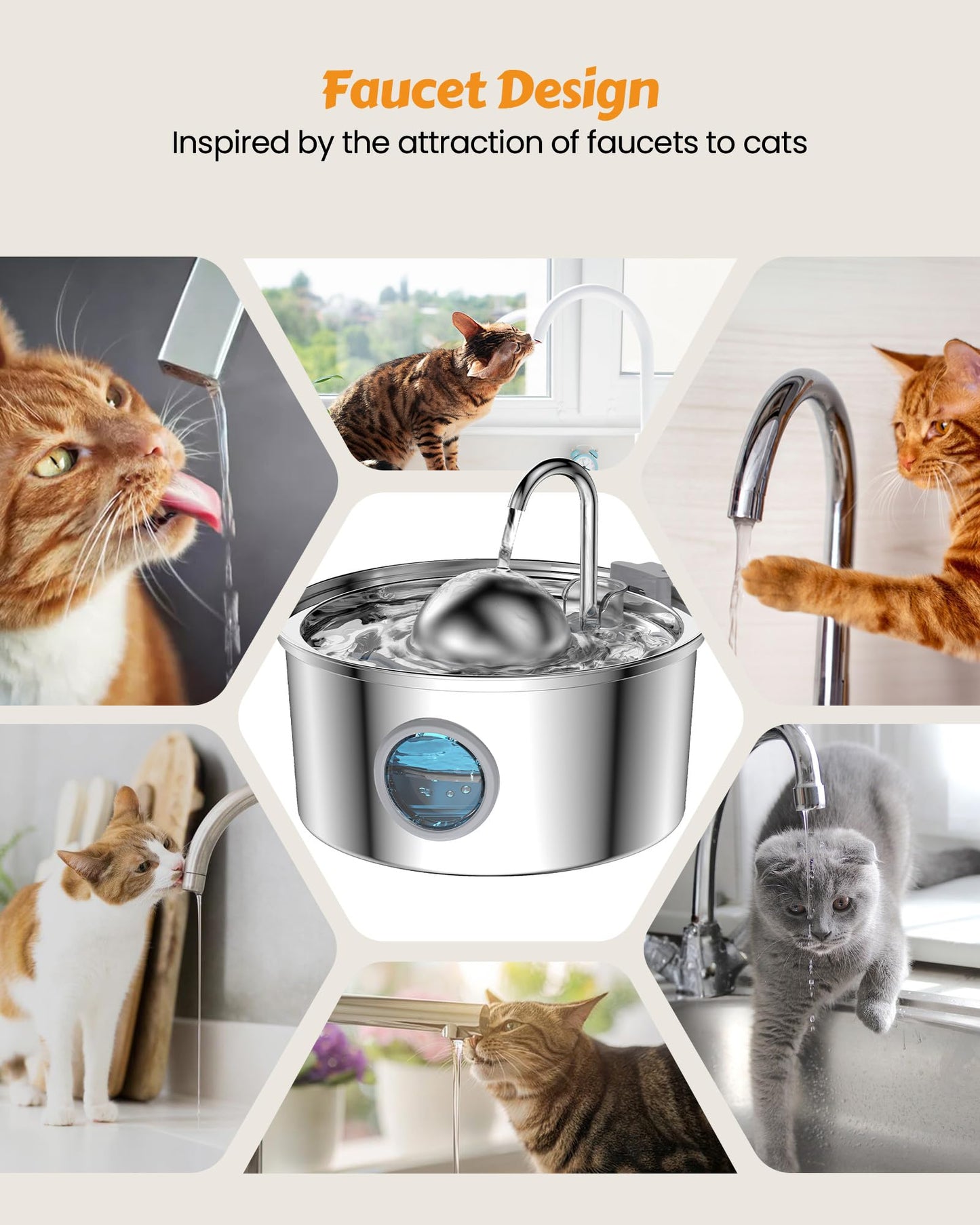 Stainless Steel Cat Water Fountain - Dogs&Cats&Pets&Small Animals Automatic Bowl Dispenser - Pet Drinking Waterer Bowls Indoor - Auto Kitty Watering Dish Supplies - 108oz/3.2L Easy Cleaning Machine