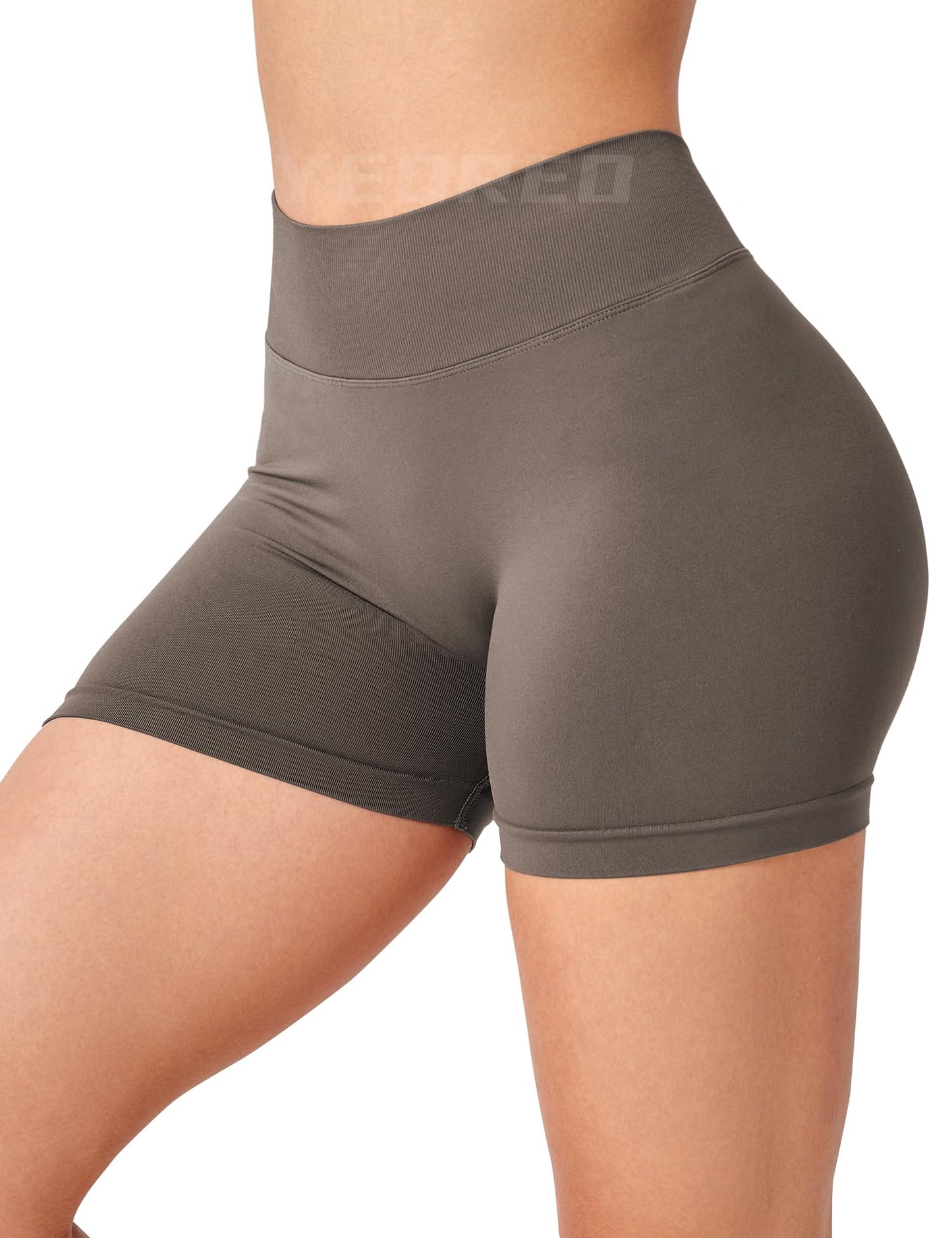 YEOREO Workout Scrunch Shorts Women V Back Gym Butt Lifting Liz High Waisted Seamless Shorts Chestnut Brown M