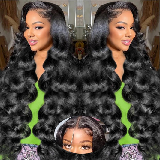 JIELIFA 28 Inch Glueless Wigs Human Hair Pre Plucked Pre Cut 180% Density Wear and Go Glueless Wig 13x4 HD Body Wave Lace Front Wigs Human Hair for Women Frontal Wigs Human Hair with Baby Hair