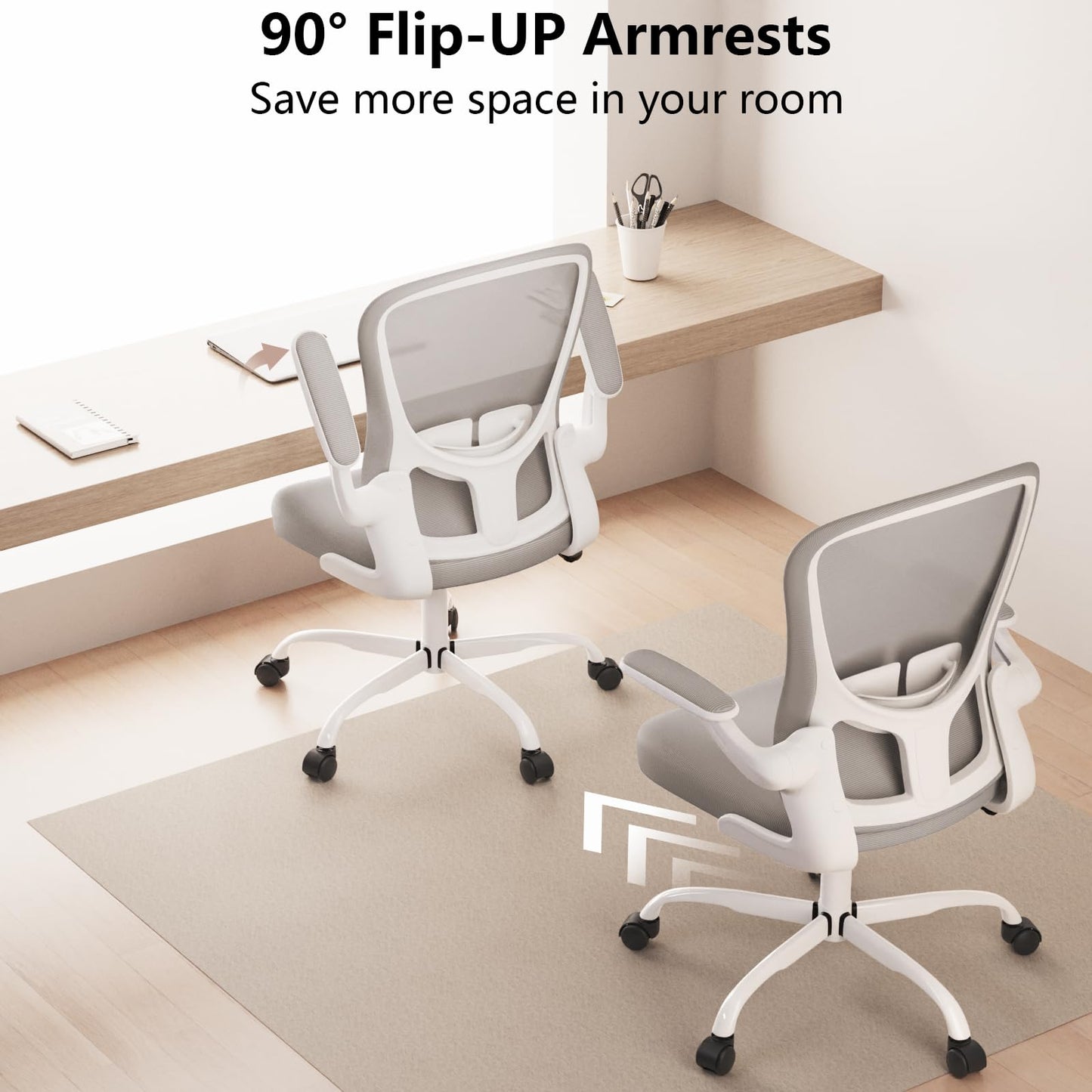 Ergonomic Office Chair, Comfort Swivel Home Office Task Chair, Breathable Mesh Desk Chair, Lumbar Support Computer Chair with Flip-up Arms and Adjustable Height