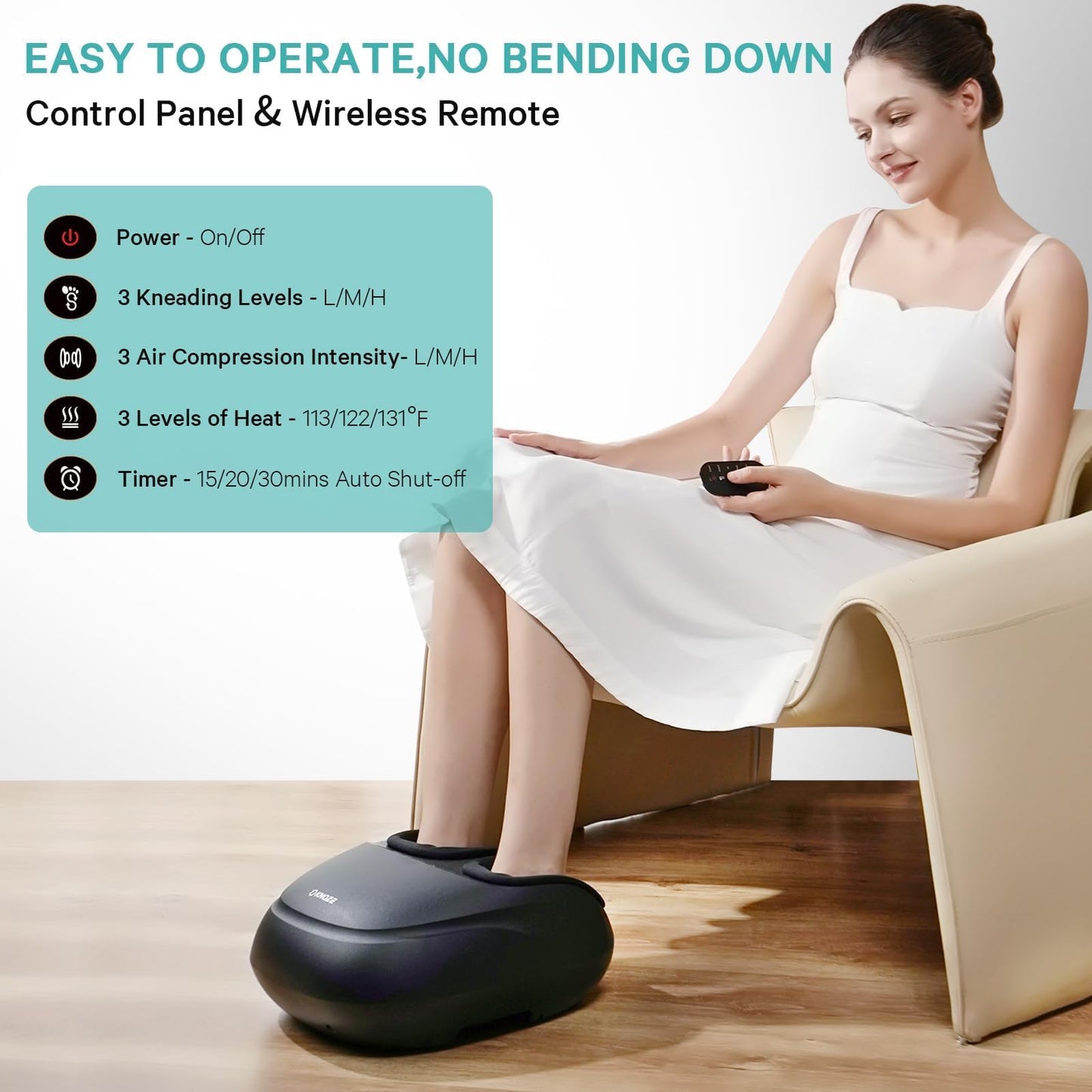 Shiatsu Foot Massager with Heat, Deep Kneading Foot Massager Machine with Remote, Compression, Multi-Massage Modes, Auto-Off Timers, for Plantar Fasciitis, Neuropathy Pain, Relax for Home or Office, Gift for Her & Him