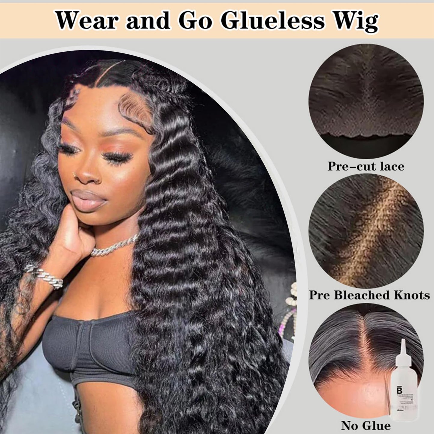 Wear and Go Glueless Wigs Human Hair Loose Deep Wave Lace Front Wigs Human Hair 12A Glueless Wigs Human Hair Pre Plucked Pre Cut 5x5 HD Closure Wigs Bleached Knots 210% Density (28 Inch)