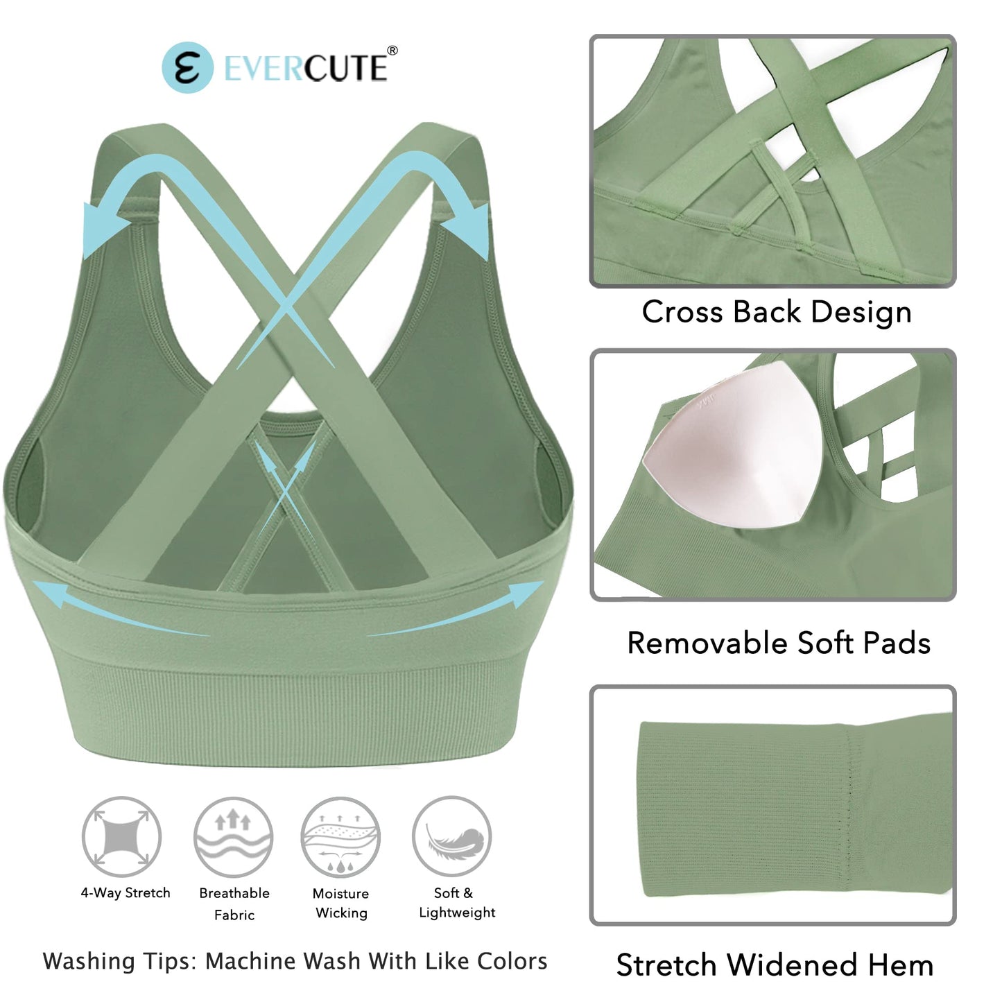 Evercute Sports Bra for Women Padded Medium Support Criss Cross Strappy Bras Seamless High Impact Yoga Exercise Athletic Bras