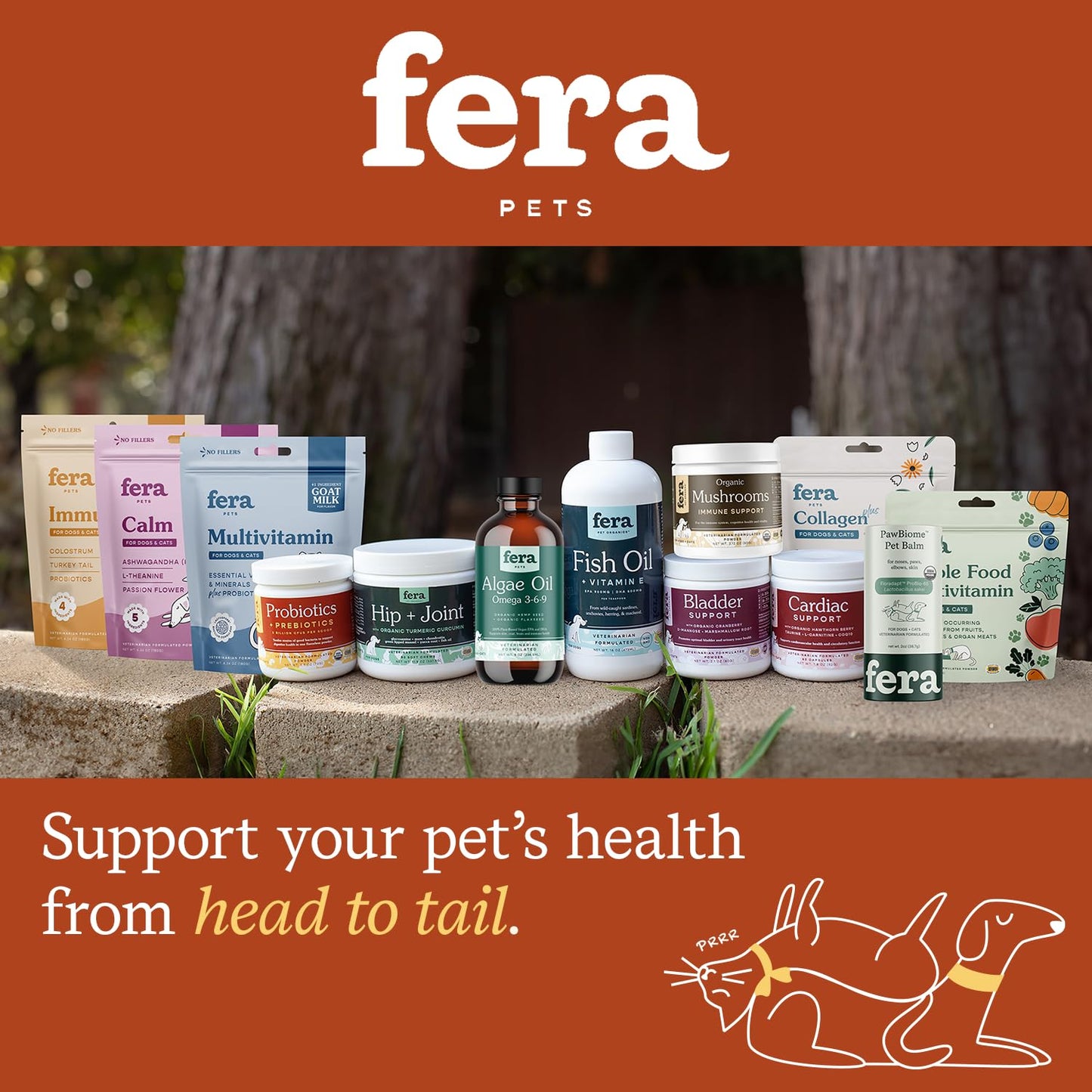 Fera Pets Organic Probiotics for Dogs & Cats - Cat & Dog Probiotic Supplement with 12 Strains & Prebiotics for Your Pet’s Digestion - 60 Scoops