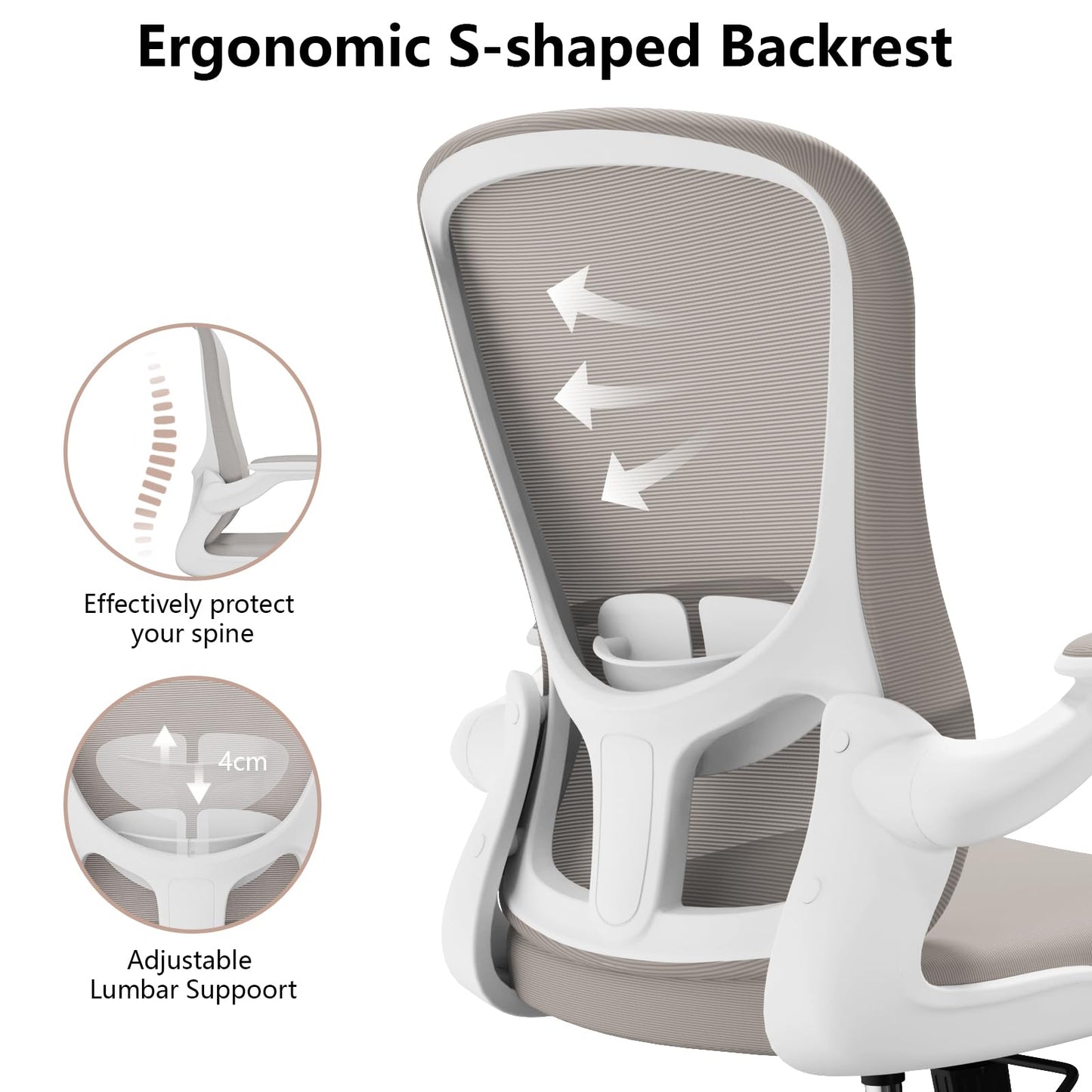 Ergonomic Office Chair, Comfort Swivel Home Office Task Chair, Breathable Mesh Desk Chair, Lumbar Support Computer Chair with Flip-up Arms and Adjustable Height