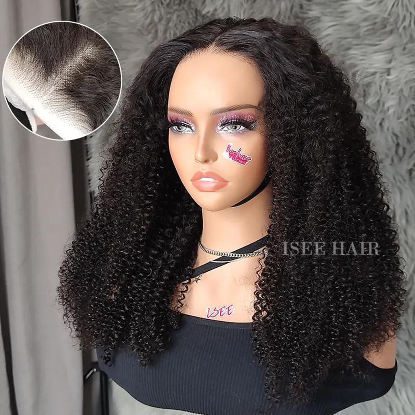 ISEE Wear and Go Glueless Wig Afro Kinky Curly Lace Front Wigs Human Hair 7x5 HD Lace Afro Curly Wigs for Women Lace Pre Cut Glueless Wigs Human Hair Pre Plucked 22 Inch