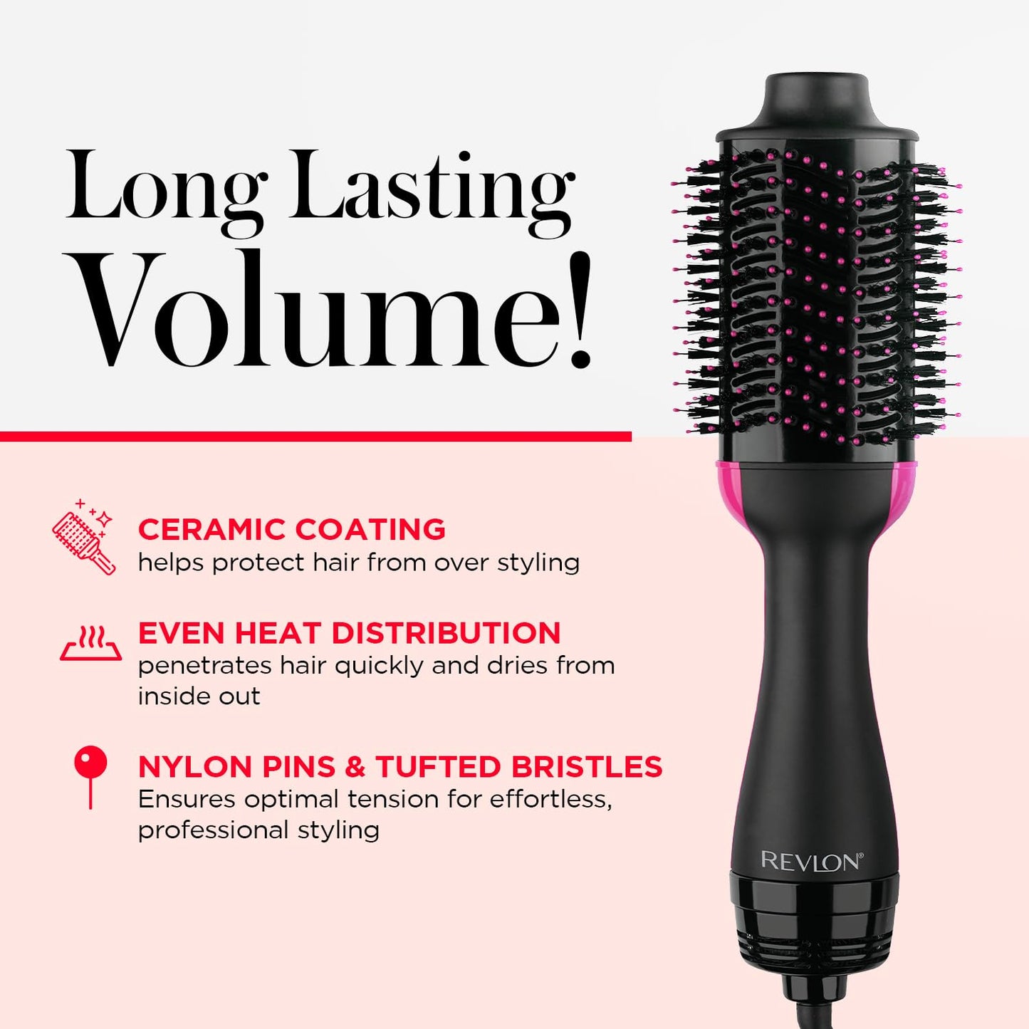 REVLON One-Step Volumizer Hair Dryer and Styler, for Less Frizz, More Shine, and Reduced Heat Damage for Salon Style Round Brush for Blowout, Black (Amazon Exclusive)