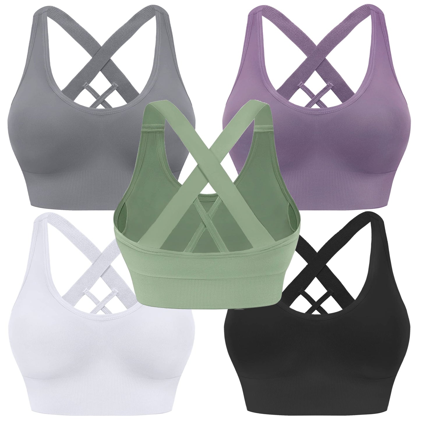 Evercute Sports Bra for Women Padded Medium Support Criss Cross Strappy Bras Seamless High Impact Yoga Exercise Athletic Bras