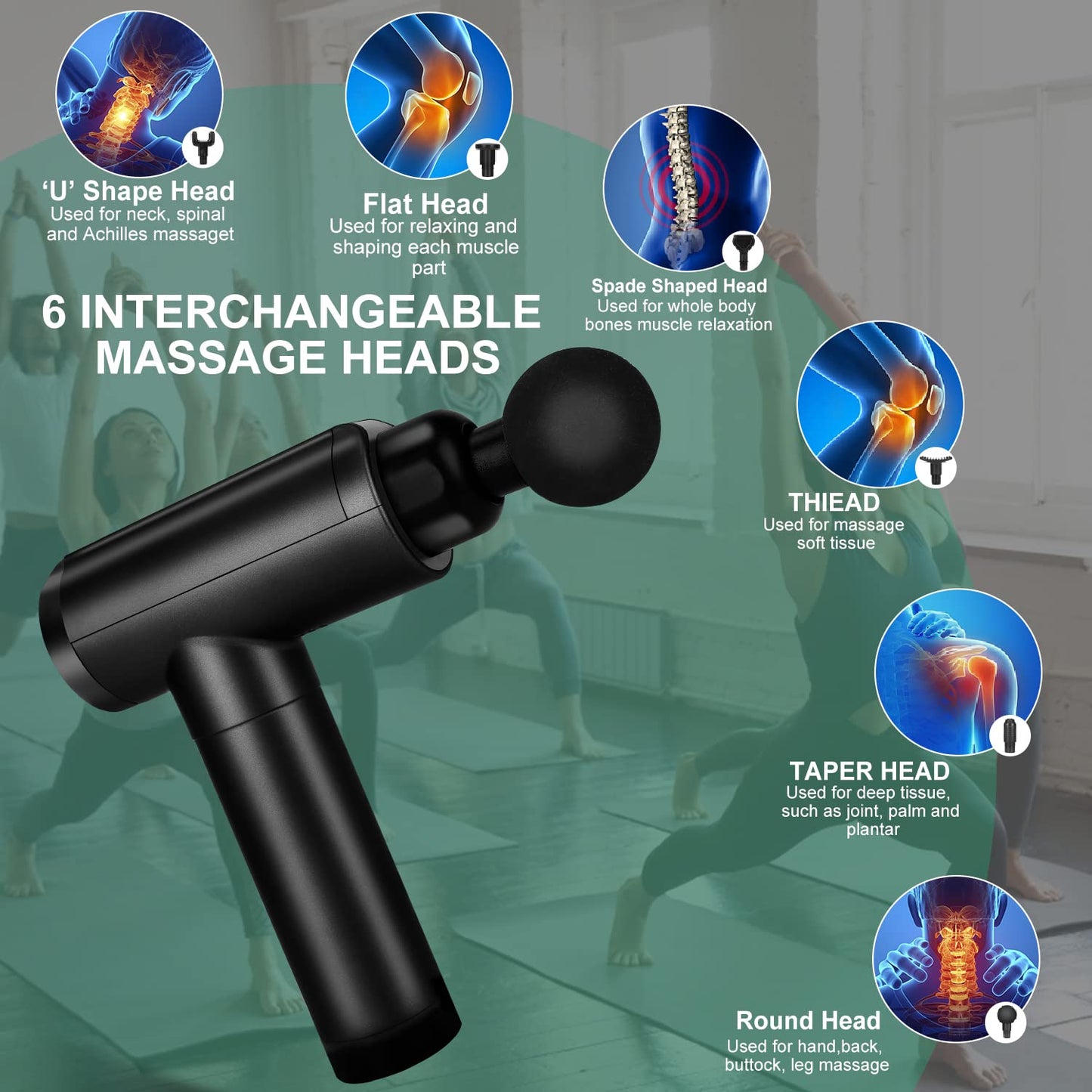 Cholas Massage Gun, Muscle Therapy Gun for Athletes, Deep Tissue Percussion Body Muscle Massager with 30 Adjustable Speeds, 10 Types of Massage Heads, Handheld Massager for Neck Back Pain Relief