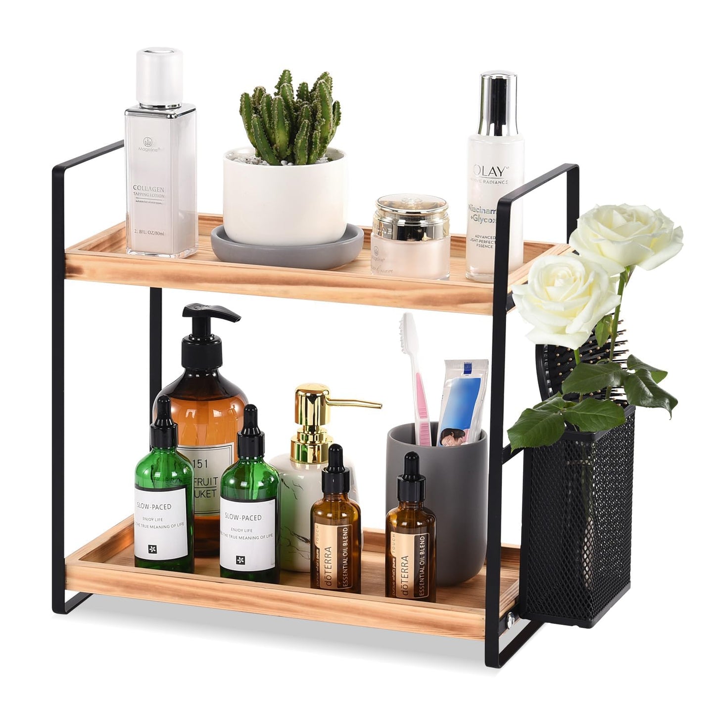 LEMIKKLE Bathroom Countertop Organizer, Bathroom Counter Perfume Tray and Vanity Organizer,Skincare Organizers for Vanity with Basket,Storage Organizers for Bathroom, Kitchen, Dresser