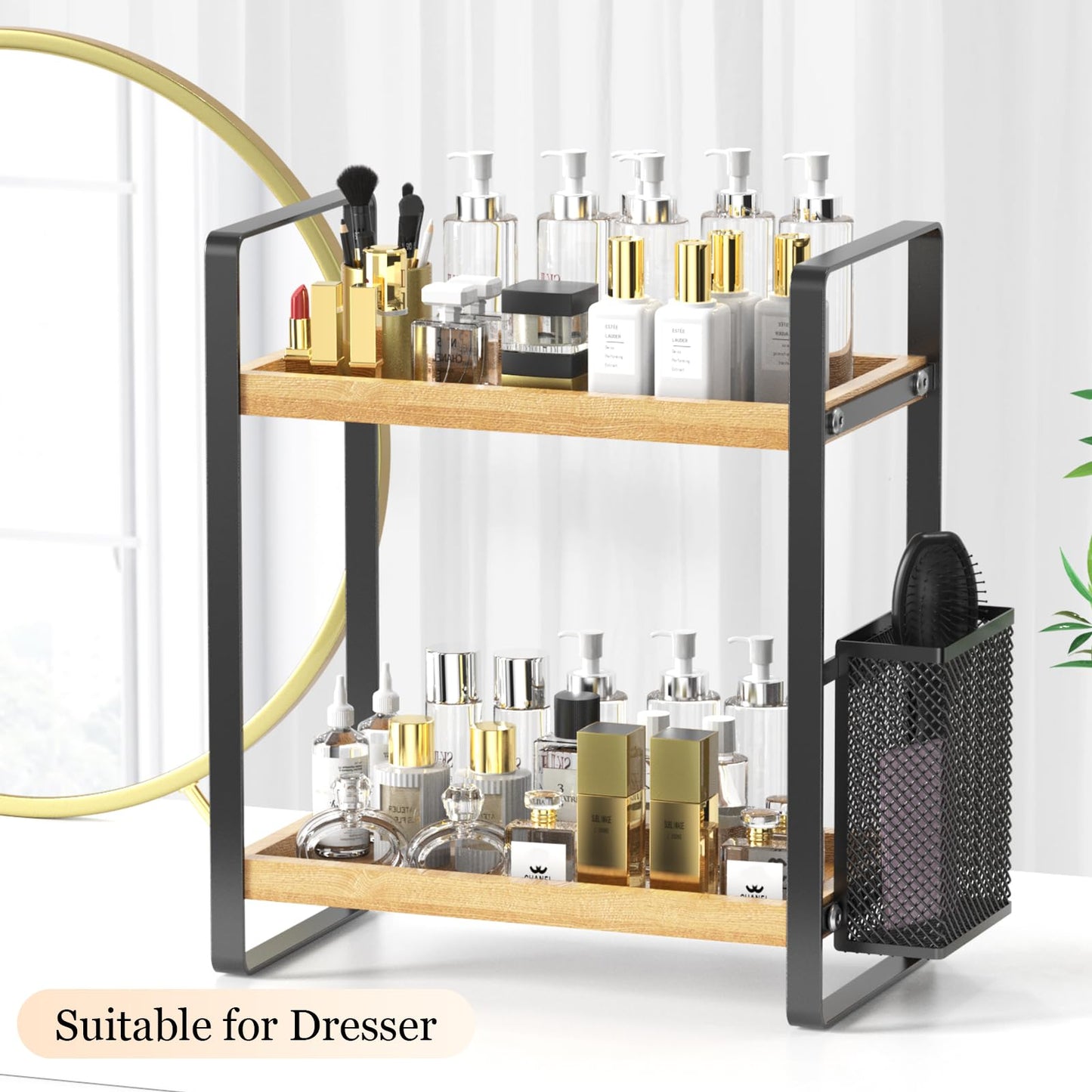 LEMIKKLE Bathroom Countertop Organizer, Bathroom Counter Perfume Tray and Vanity Organizer,Skincare Organizers for Vanity with Basket,Storage Organizers for Bathroom, Kitchen, Dresser