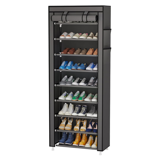 Calmootey 9 Tier Shoe Rack Organizer,Portable Shoe Shelf with Nonwoven Fabric Cover for Closet Hallway,Bedroom,Entryway,Grey