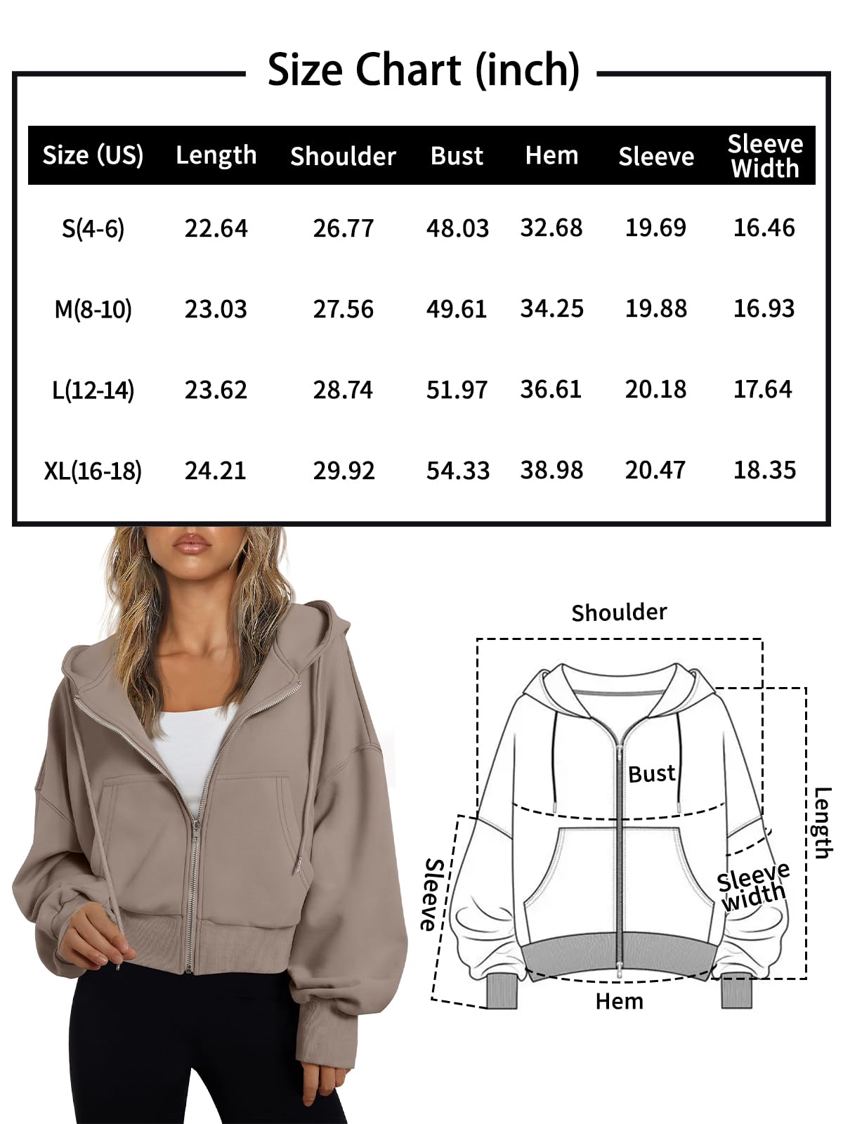 Trendy Queen Hoodies for Women Full Zip Up Cropped Sweatshirts Jackets Casual Comfy Gym Tops Fall Outfits Winter Clothes 2025 Black M