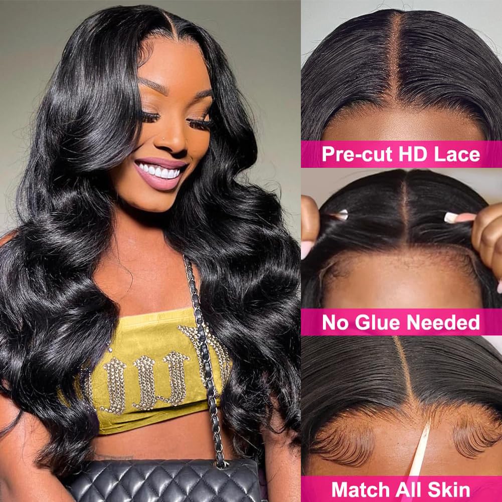 BVWCBJ 28 Inch 5x5 HD Lace Closure Wigs Human Hair Wear and Go Glueless Wigs Human Hair Pre Plucked Pre Cut 180% Density Body Wave Lace Front Wigs Human Hair for Women