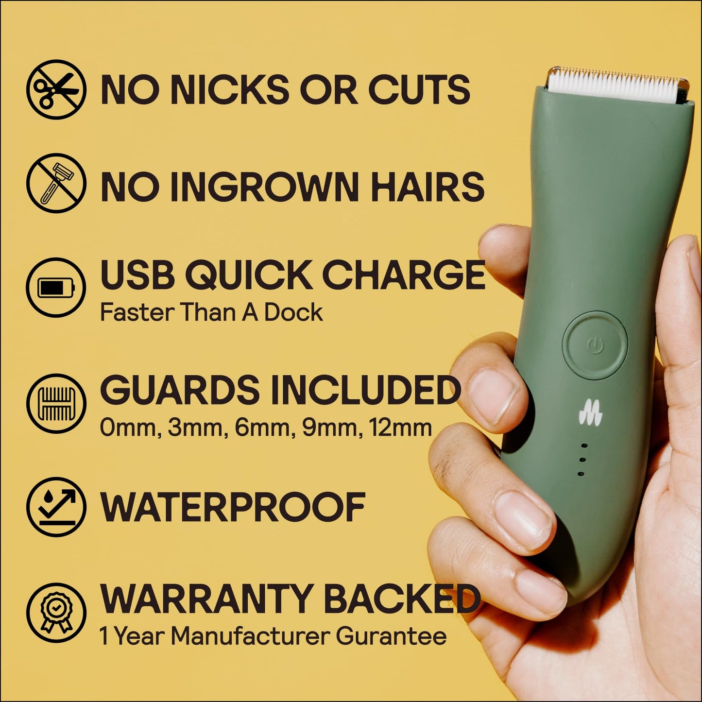 MERIDIAN Body Hair Trimmer for Men, Pubic Hair Trimmer Balls, Body Shaver for Men Groin Safe, Electric Ball Shavers, Bikini Razors Women, Waterproof & Rechargeable - Sage