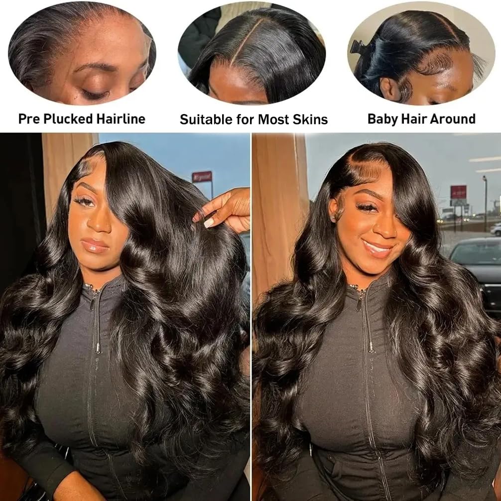 Vipeony 28 Inch Body Wave Lace Front Wigs Human Hair 13x4 HD Lace Front Wigs Human Hair Glueless Wigs Human Hair Pre Plucked Frontal Wigs Human Hair for Women 180% Density Body Wave Wig with Baby Hair