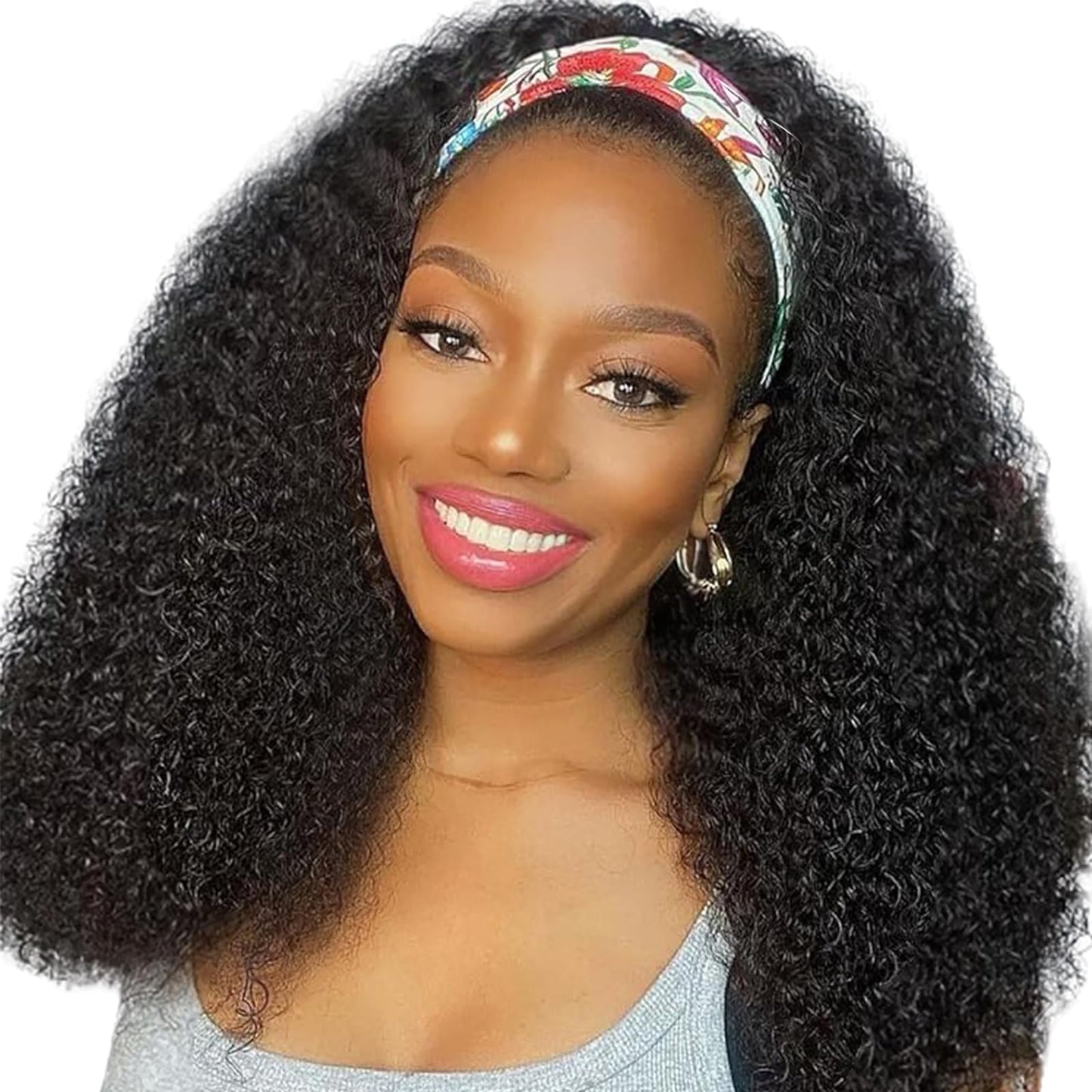 XSY Headband Wig Human Hair 20 Inch Kinky Curly Headband Wigs for Black Women Curly Human Hair Wigs Glueless None Lace Front Wig Brazilian Virgin Human Hair 150% Density Natural Black Color