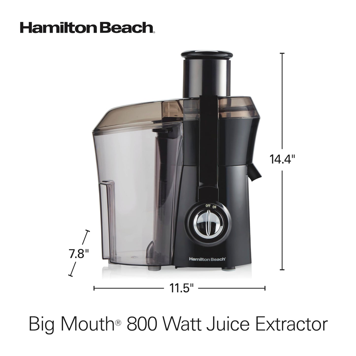 Hamilton Beach Juicer Machine, Big Mouth Large 3” Feed Chute for Whole Fruits and Vegetables, Easy to Clean, Centrifugal Extractor, BPA Free, 800W Motor, Black