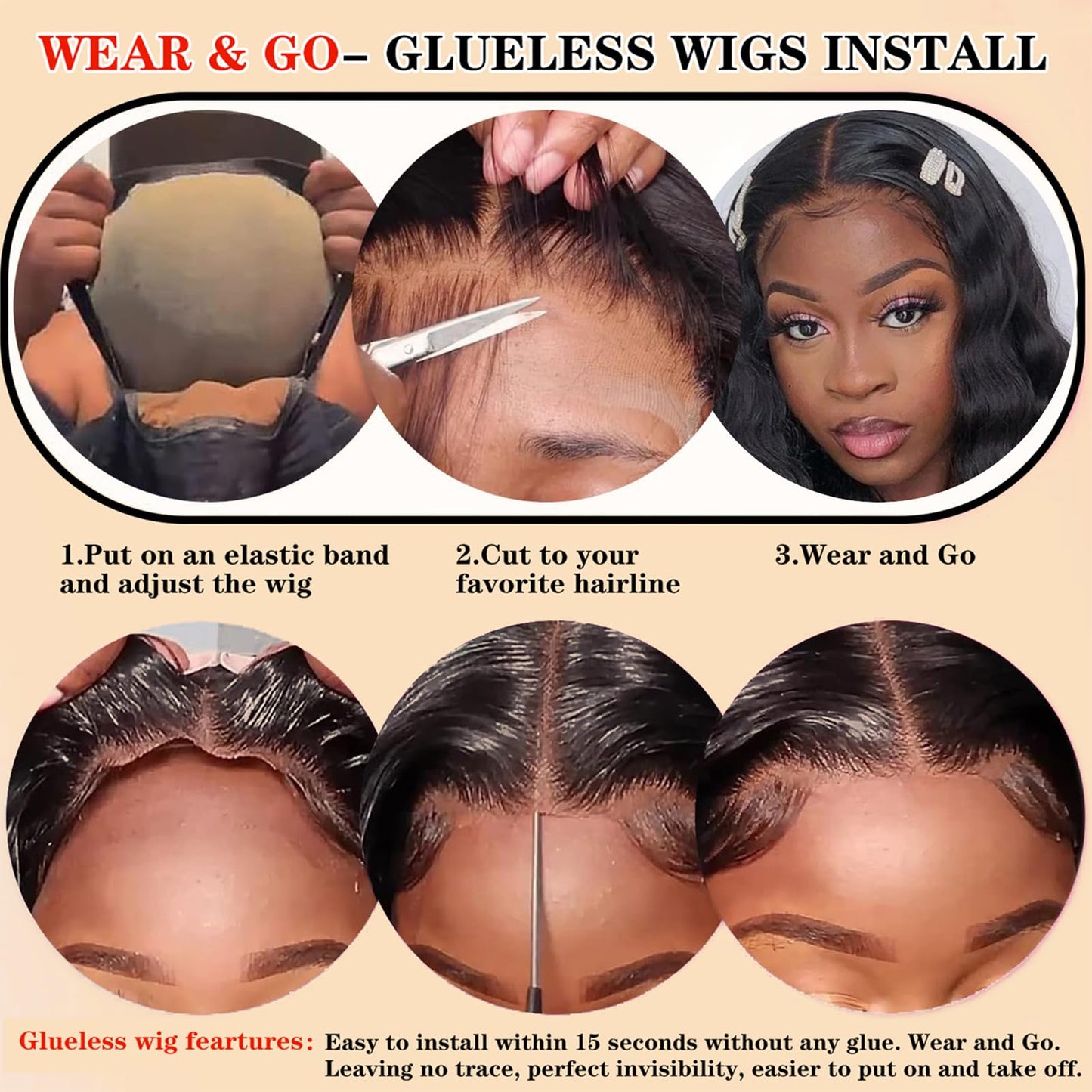 Wear and Go Glueless Wigs Human Hair Loose Deep Wave Lace Front Wigs Human Hair 12A Glueless Wigs Human Hair Pre Plucked Pre Cut 5x5 HD Closure Wigs Bleached Knots 210% Density (28 Inch)