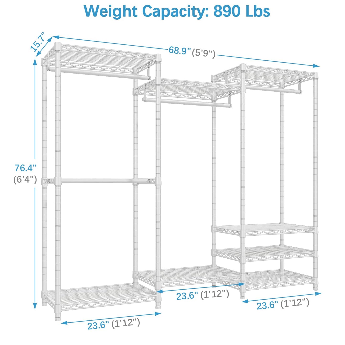 VIPEK V5 Portable Closet Wardrobe Heavy Duty Clothes Rack Freestanding Metal Clothing Rack, White