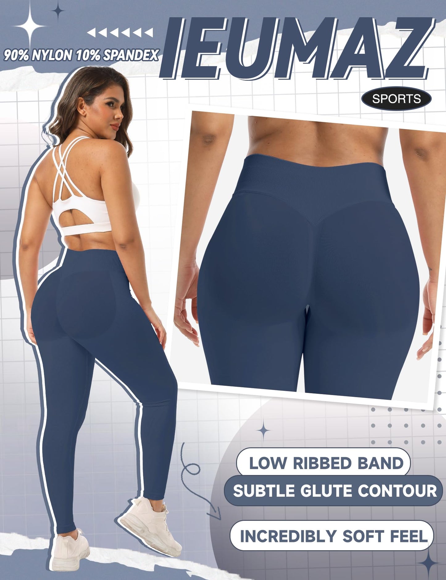 Ieumaz Scrunch Butt Lifting Leggings for Women Impact Gym Seamless Workout Leggings Mid Low Waist Tummy Control Yoga Pants