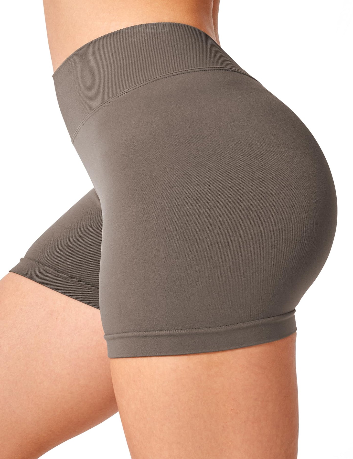 YEOREO Workout Scrunch Shorts Women V Back Gym Butt Lifting Liz High Waisted Seamless Shorts Chestnut Brown M