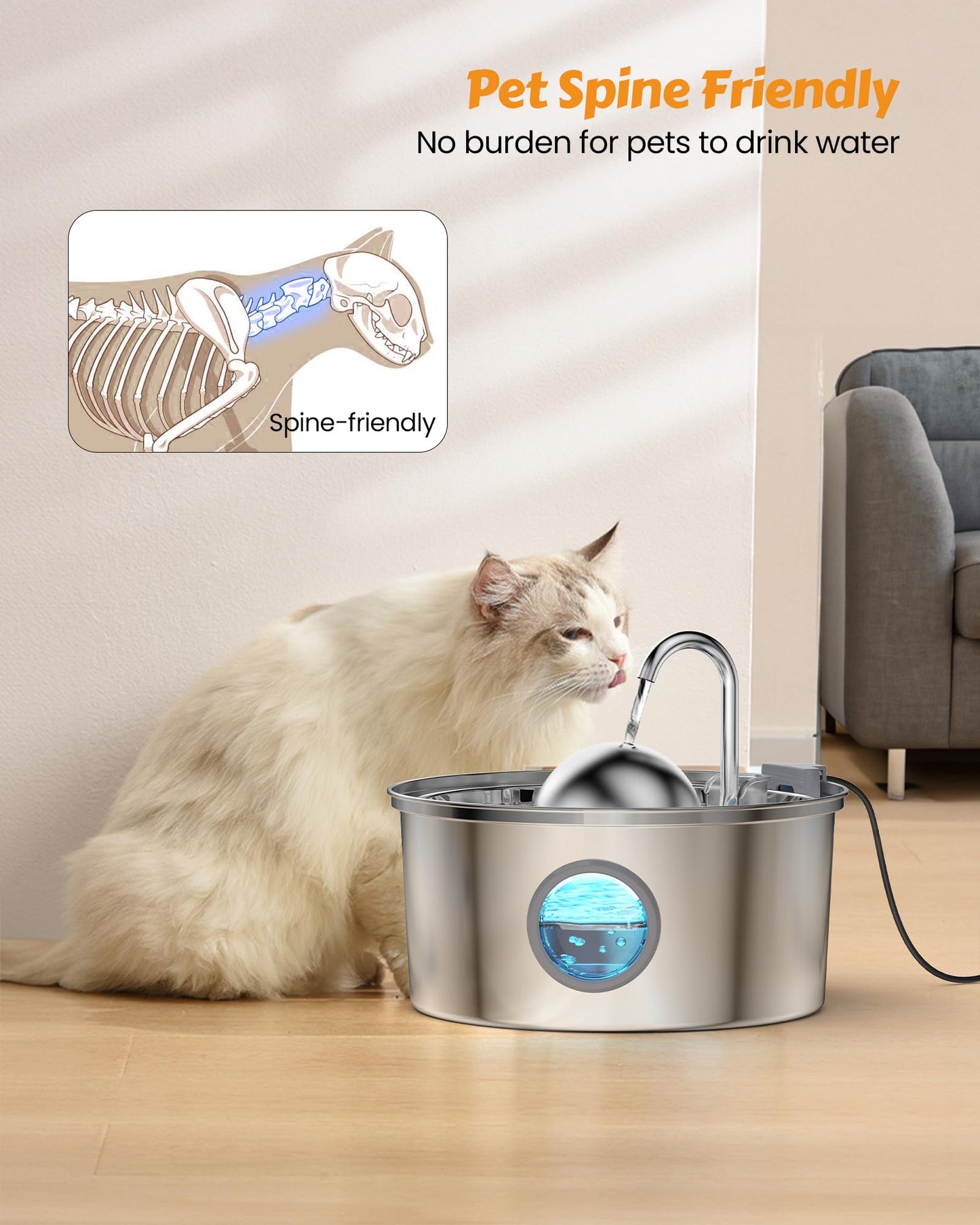 Stainless Steel Cat Water Fountain - Dogs&Cats&Pets&Small Animals Automatic Bowl Dispenser - Pet Drinking Waterer Bowls Indoor - Auto Kitty Watering Dish Supplies - 108oz/3.2L Easy Cleaning Machine