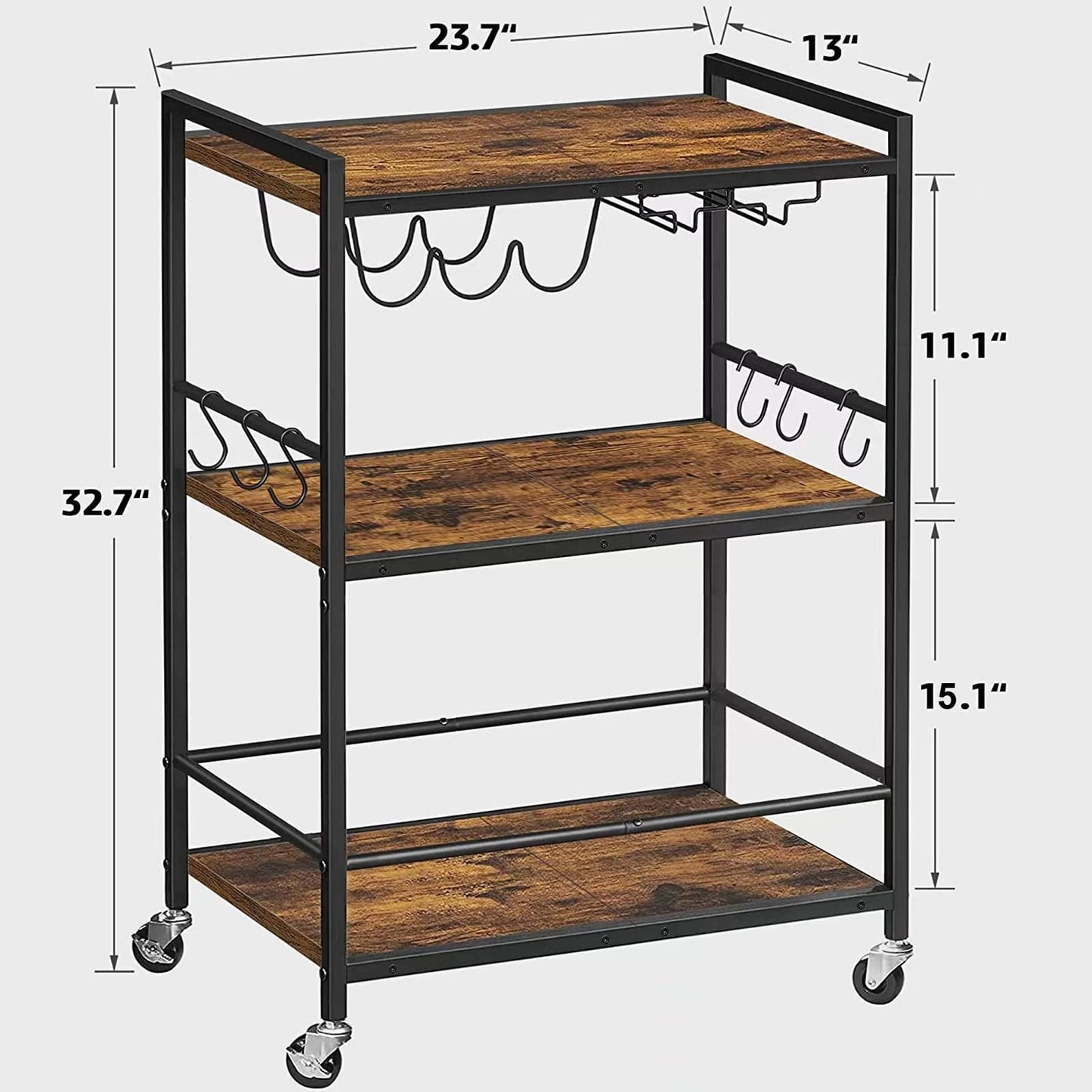 TUTOTAK Bar Cart, Serving Cart for Home, Microwave Cart, Drink Cart, Mobile Kitchen Shelf with Wine Rack and Glass Holder, Rolling Beverage Cart BC01BB030