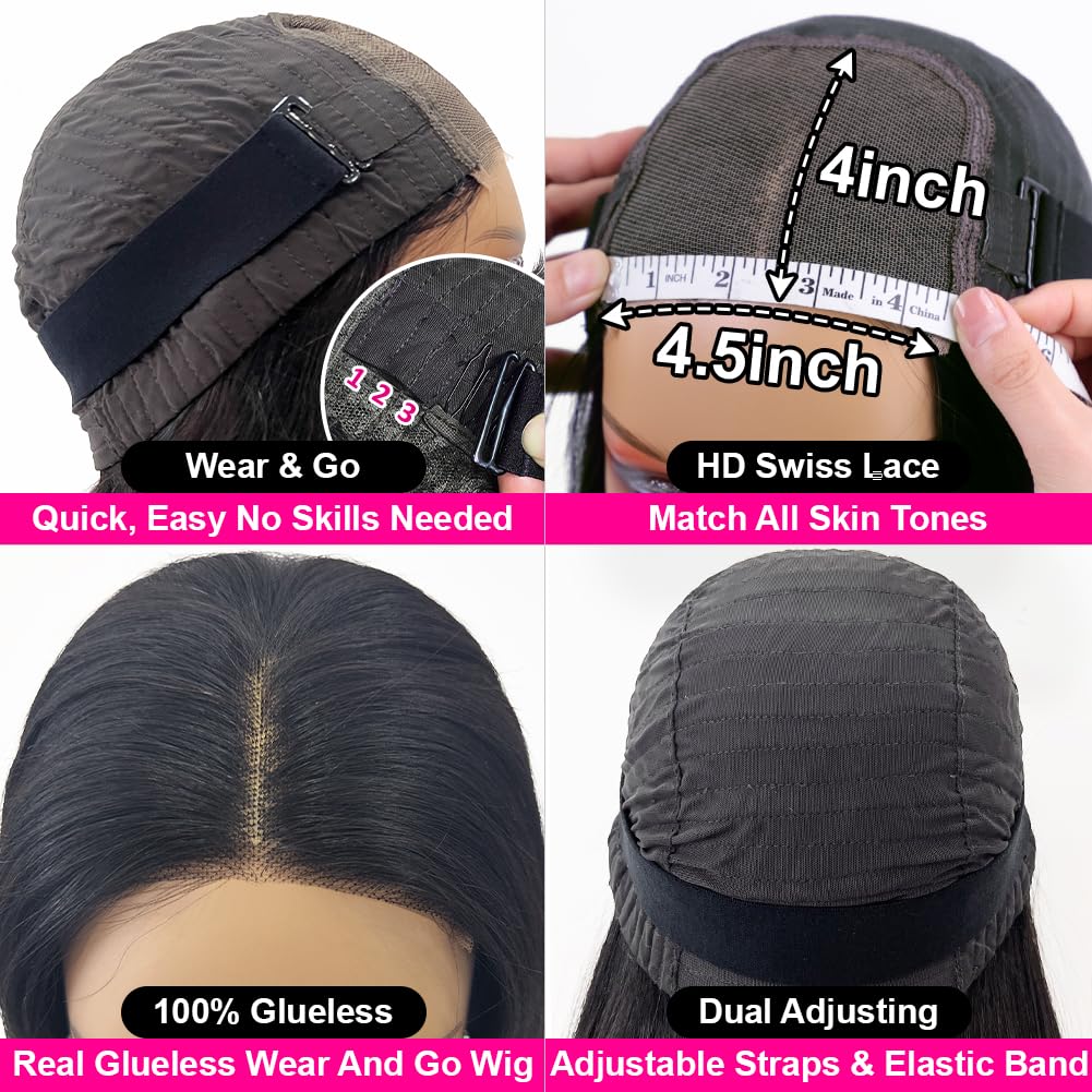 Hedy Wear and Go Glueless Wigs Human Hair Pre Plucked Pre Cut HD Lace No Glue Body Wave Lace Front Wigs for Black Women Human Hair Glueless with Natural Hairline 180% Density 22 Inch