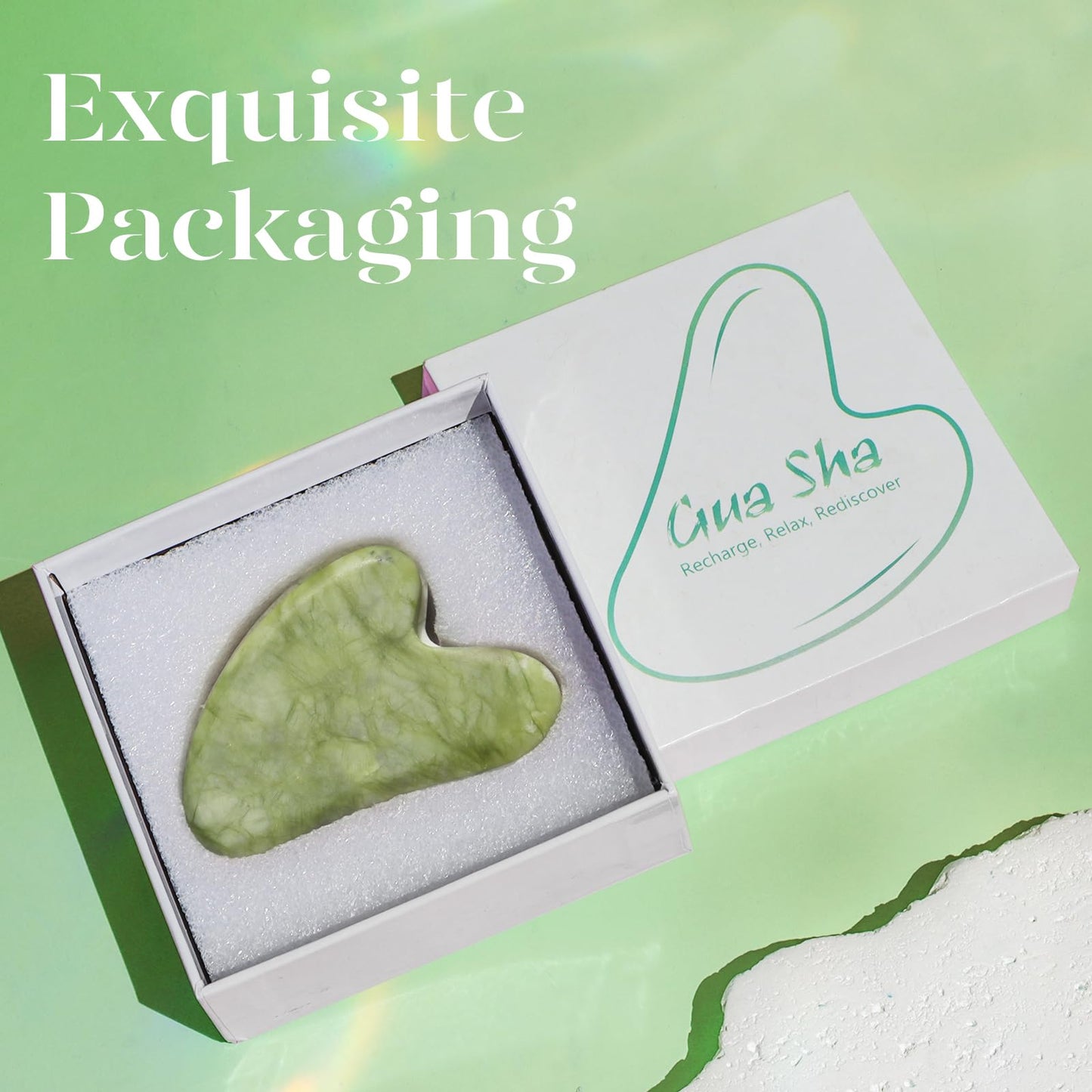 BAIMEI Gua Sha Facial Tool for Self Care, Massage Tool for Face and Body Treatment, Made of Xiuyan Jade, Relieve Tensions and Reduce Puffiness