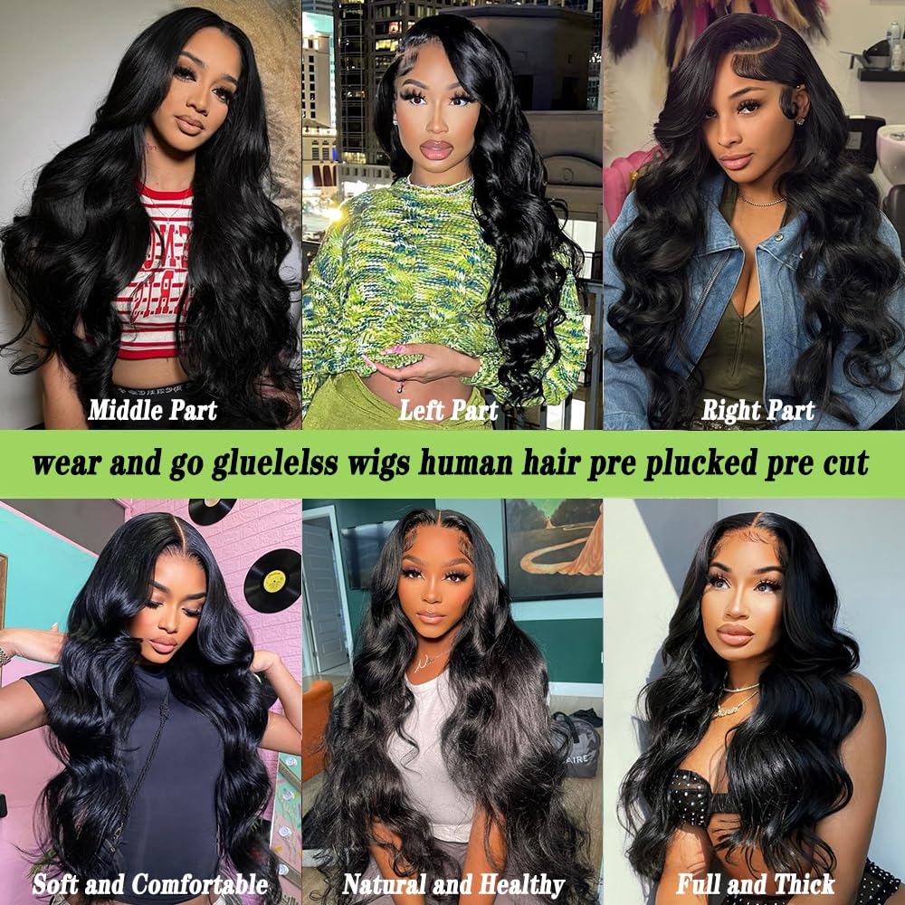 JIELIFA 28 Inch Glueless Wigs Human Hair Pre Plucked Pre Cut 180% Density Wear and Go Glueless Wig 13x4 HD Body Wave Lace Front Wigs Human Hair for Women Frontal Wigs Human Hair with Baby Hair