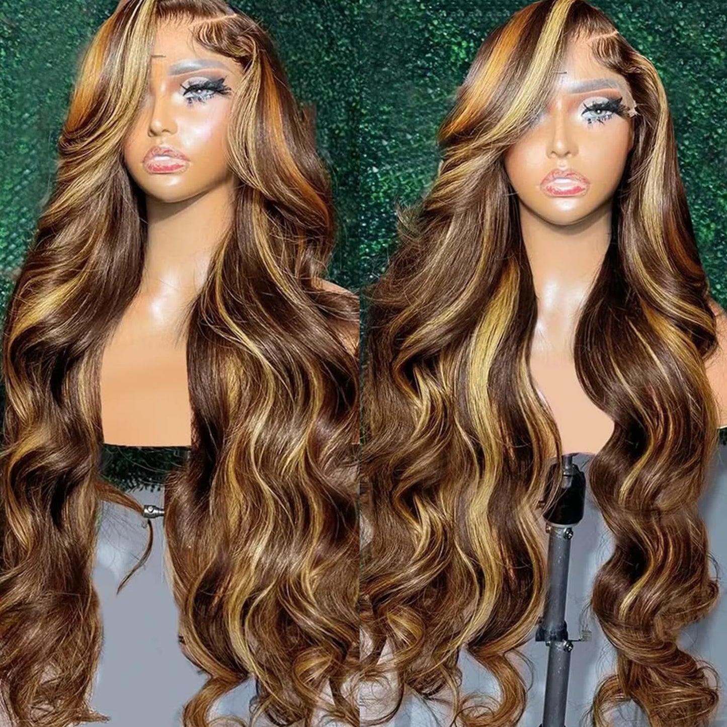 SPOU Highlight Ombre 13x6 Lace Front Wig Human Hair 28 Inch Body Wave Honey Blonde Glueless HD Transparent Lace Frontal Wigs for Women 180 Density Human Hair Pre Plucked with Baby Hair