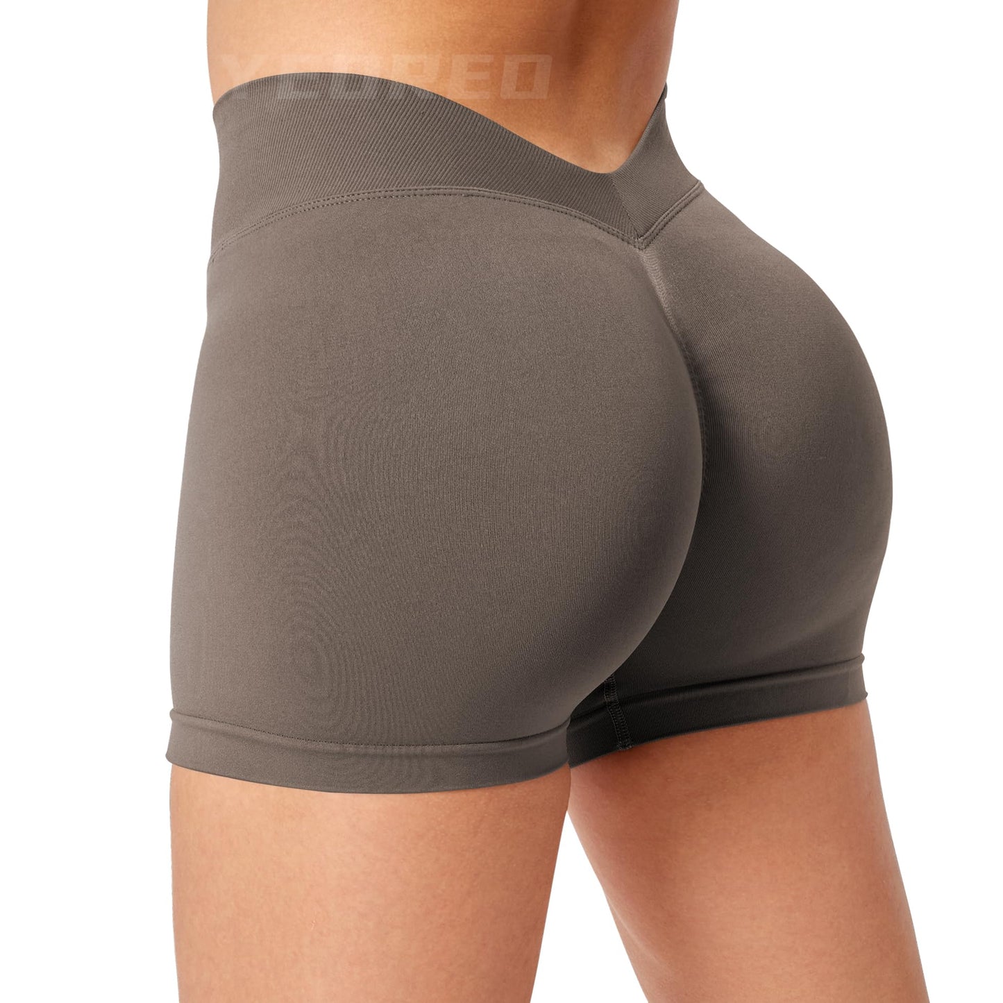 YEOREO Workout Scrunch Shorts Women V Back Gym Butt Lifting Liz High Waisted Seamless Shorts Chestnut Brown M