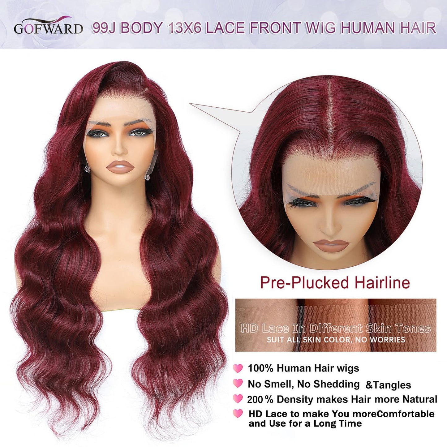 30 Inch 99j Burgundy 13x6 Body Wave Lace Front Wigs Human Hair 200% Density Glueless HD Transparent Lace Frontal Wigs Human Hair Pre Plucked With Baby Hair Burgundy Wine Red Human Hair Wigs For Women