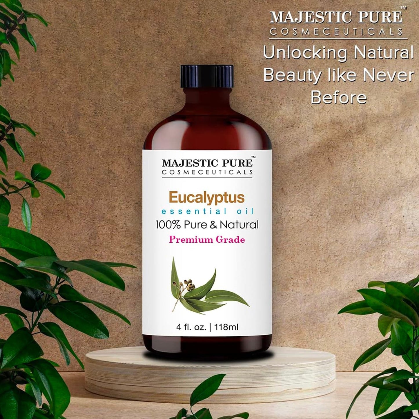 MAJESTIC PURE Eucalyptus Essential Oil | 100% Pure and Natural Eucalyptus Oil | Premium Grade Essential Oils for Hair Care, Home Diffusers, Skin, Aromatherapy, Massage and Humidifiers | 118 ml