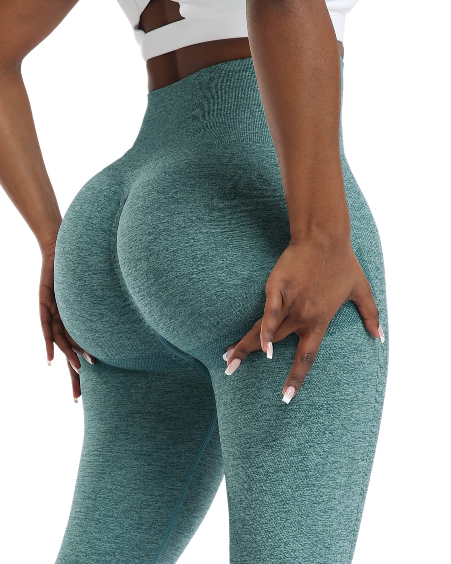 NORMOV 4 Piece Butt Lifting Workout Leggings for Women, Seamless Gym Scrunch Booty Lifting Sets(Black/Blue/Grey/Forest Green, S) - 1